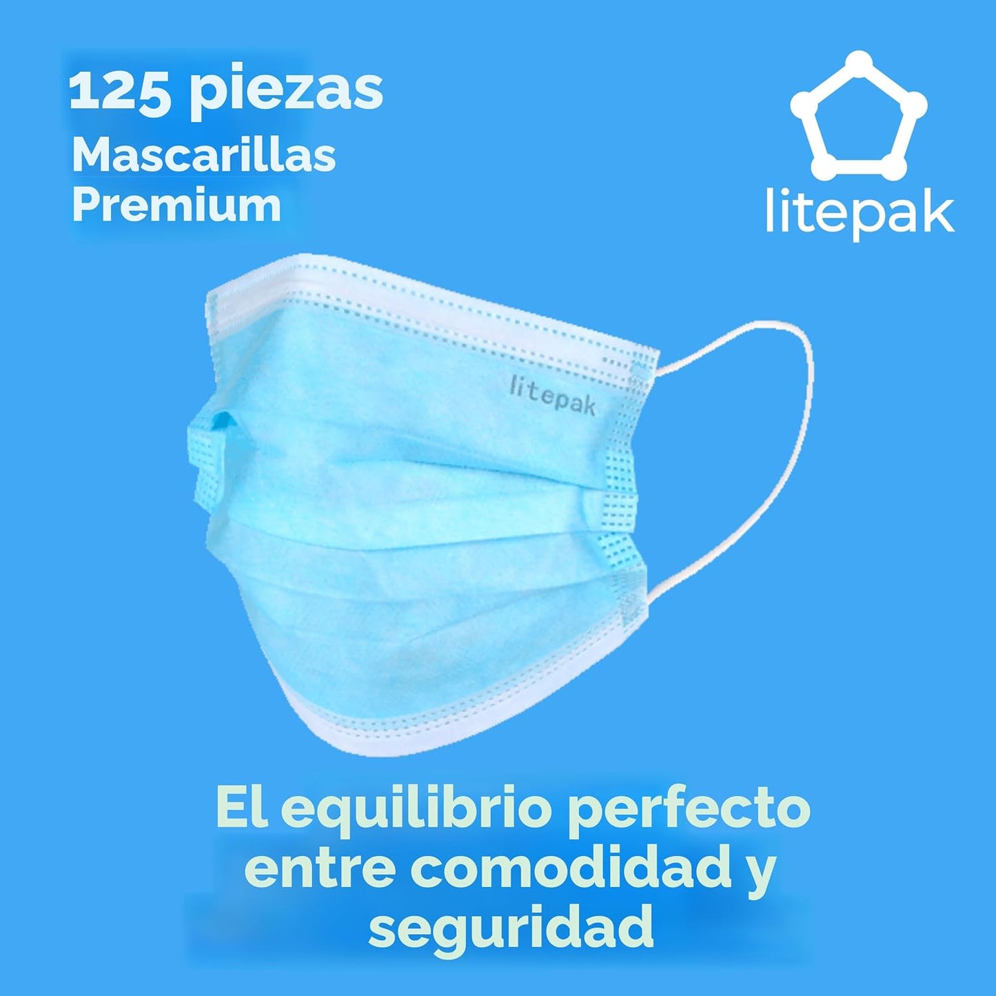 Máscara de filtro desechable 3 Ply Earlook, hipoalergénico, quirúrgico, dental, médico, de alta calidad., Azul, 1