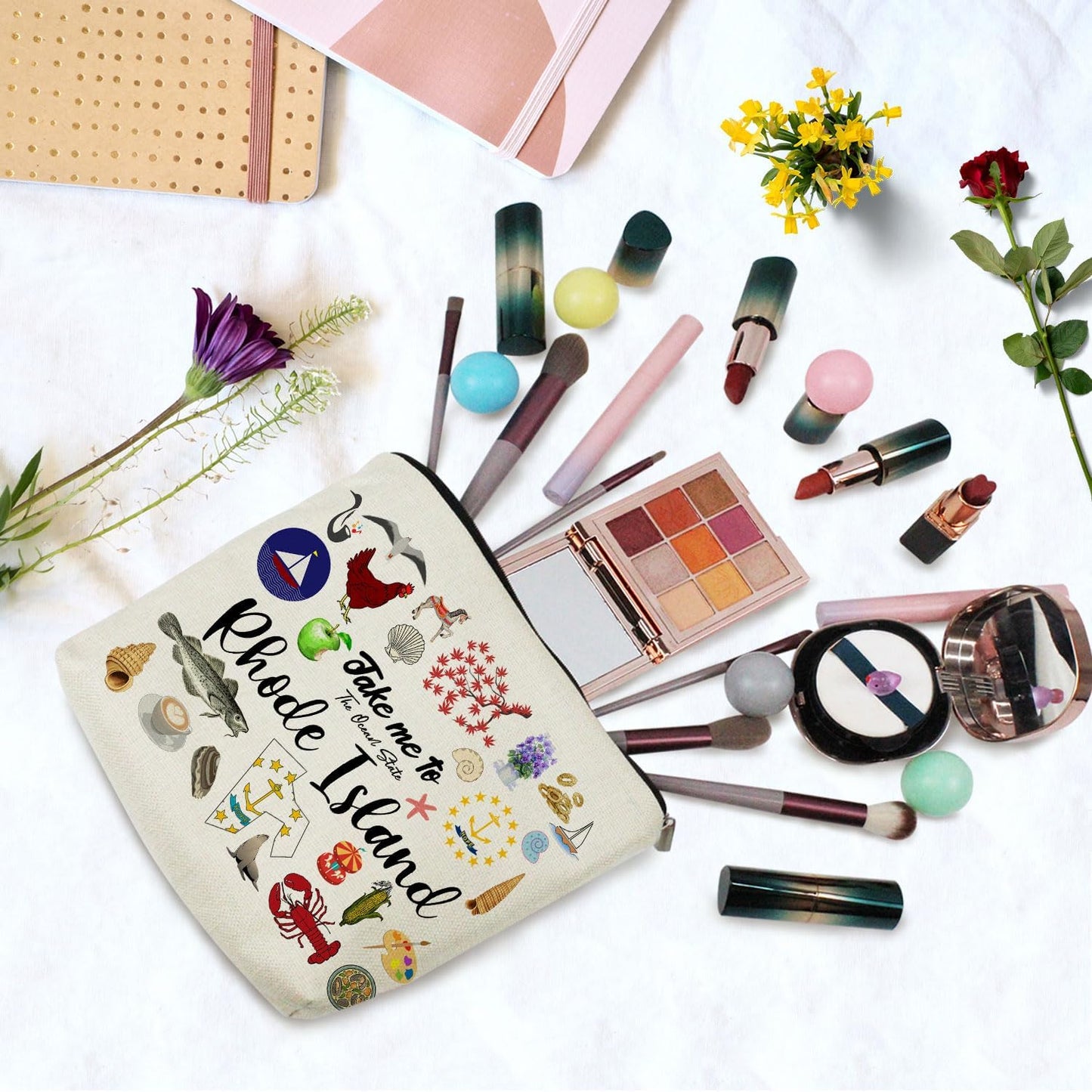 Bolsa de maquillaje Take Me To Rhode Island, bolsa organizadora de lona pequeña con cremallera, bolsa de cosméticos de Rhode Island, regalo de viaje para mujeres, amigos, familias