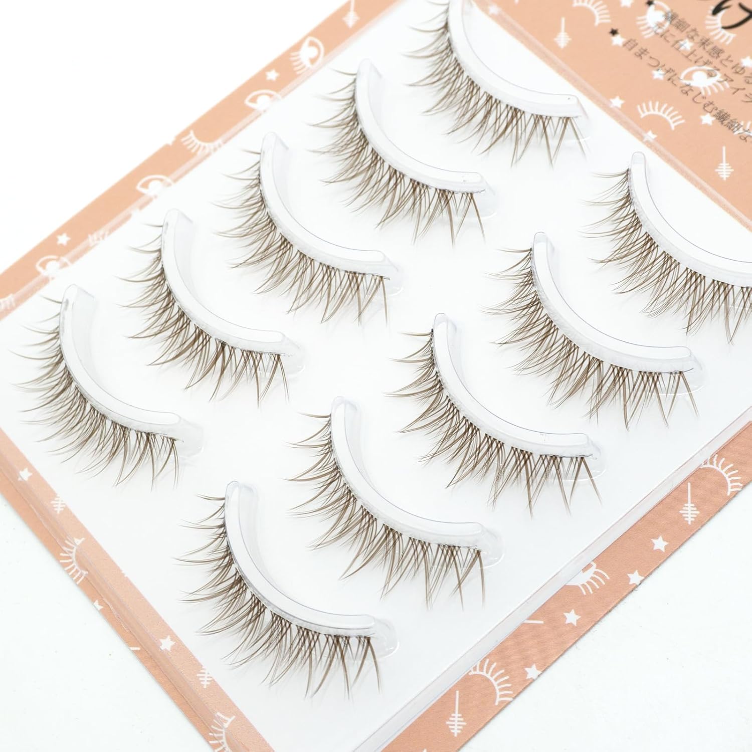 LASHIDOL Brown False Eyelashes, 5 Pairs Natural Eye Center, Thin Transparent Axis, Handmade Eyelashes, Natural Bundle, For Beginners, Cute Idol (NO.2)
