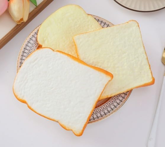 【3枚セット】食パン 食品サンプル リアル フェイクフード パン模型 トースト 撮影小物 ディスプレイ用 カフェ 店舗装飾 インテリア (3, ホワイト)