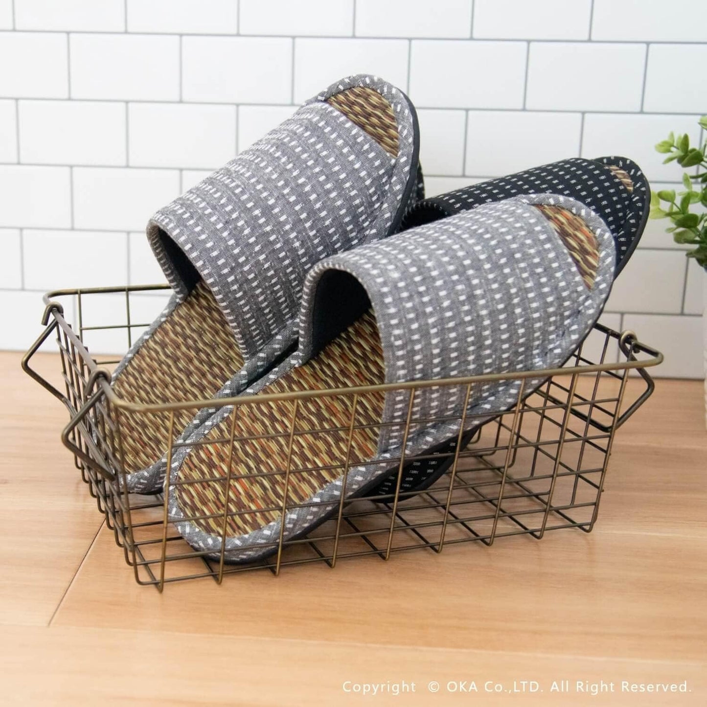 OKA Kurume Woven Tatami Slippers, Made in Japan, Size L, Gray