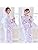 RiraMacherie Women's Yukata, 4-piece Set, Pink, Purple, Light Blue, Floral Pattern, Waistband, White, Purple, Gray