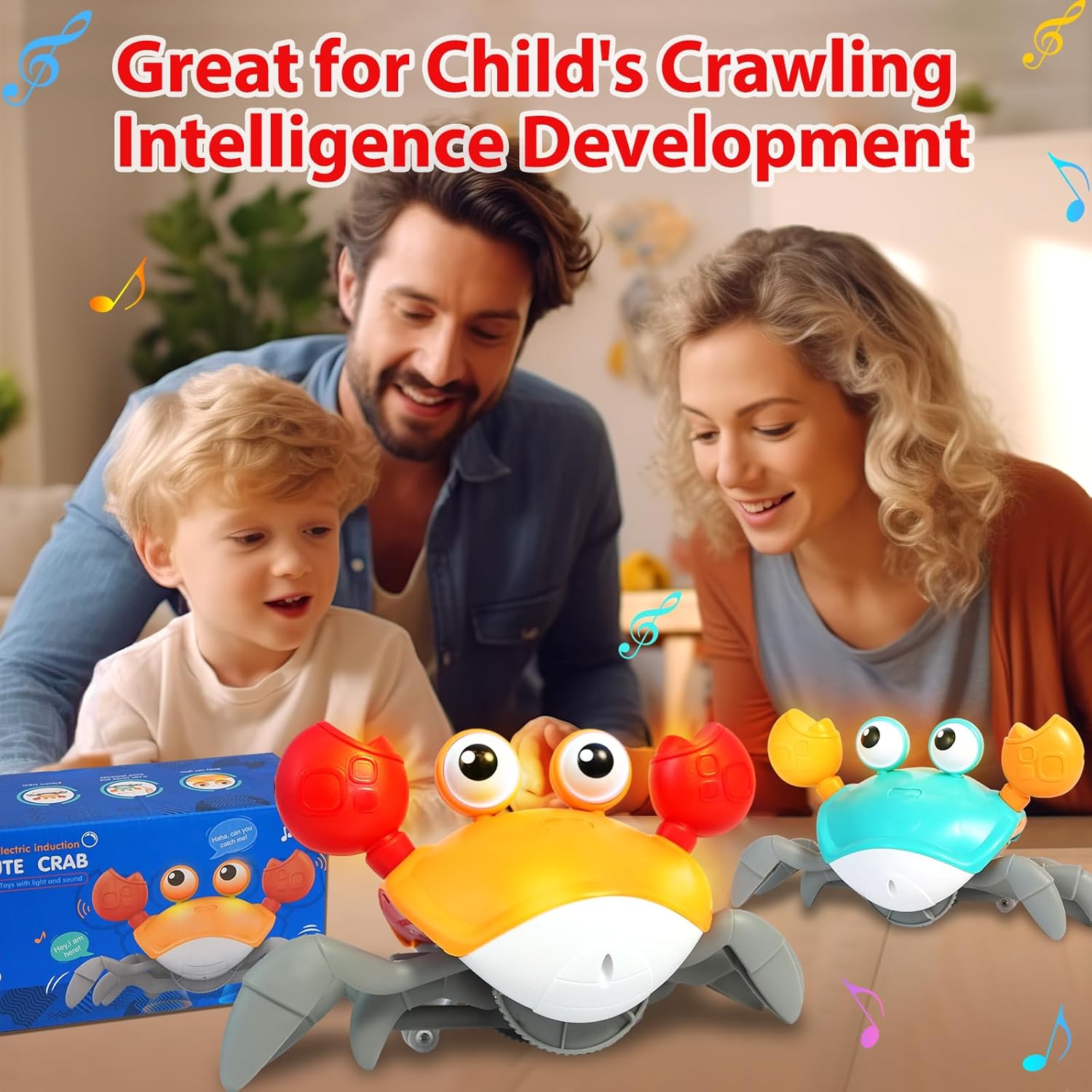 Crawling Crab Toy for Kids with Music, Electronic Light Up Crawling, Automatically Avoiding Obstacles, Moving Toys for Kids, Boys and Girls