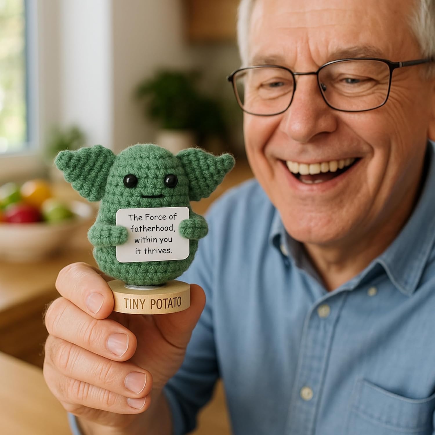 Regalos para papá de hijo y hija - Crochet positivo hecho a mano de Baby Yoda con 30 señales divertidas - Yoda mejor papá de Star Wars, regalo de cumpleaños para esposo, padrastro - Idea de regalo de