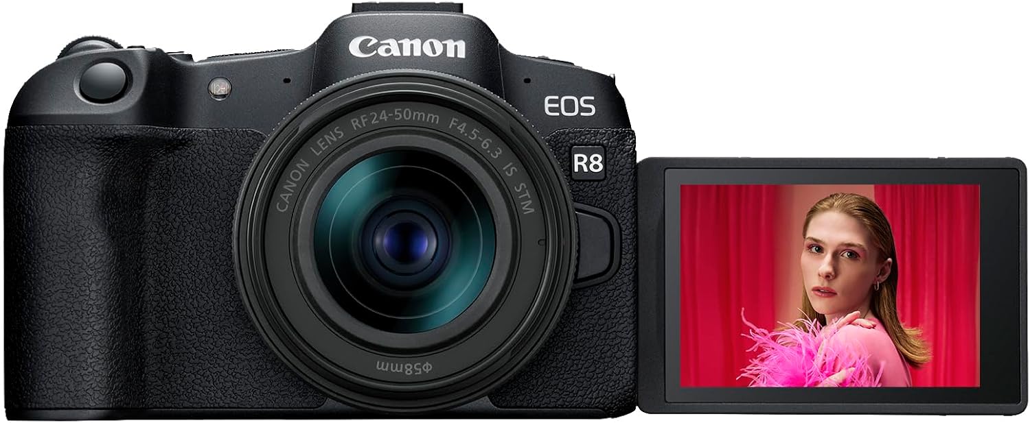 Canon EOS R8 Mirrorless Camera RF24-50mm F4.5-6.3 is STM Lens Kit Full Frame Hybrid Camera 24.2 Megapixel CMOS Image Sensor 4K Video Content Creator Vlog Camera Black