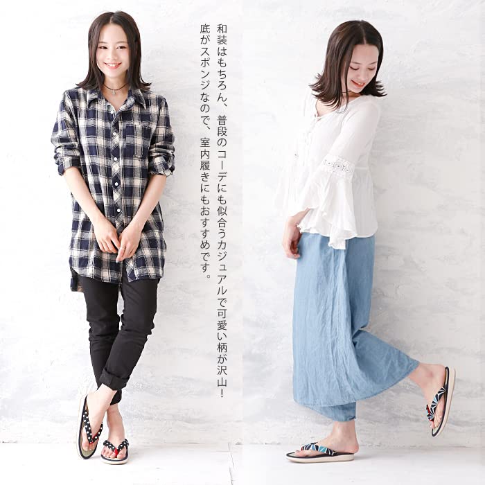 [Takeharu] Women's Sandals, Rush, Made in Japan, Zori Sandals, Round Tatami Sandals, Folding Sandals, Cute Large Size, Flowers, White, Black, Pink, Polka Dots, Non-Slip, Perfect for Your Feet,