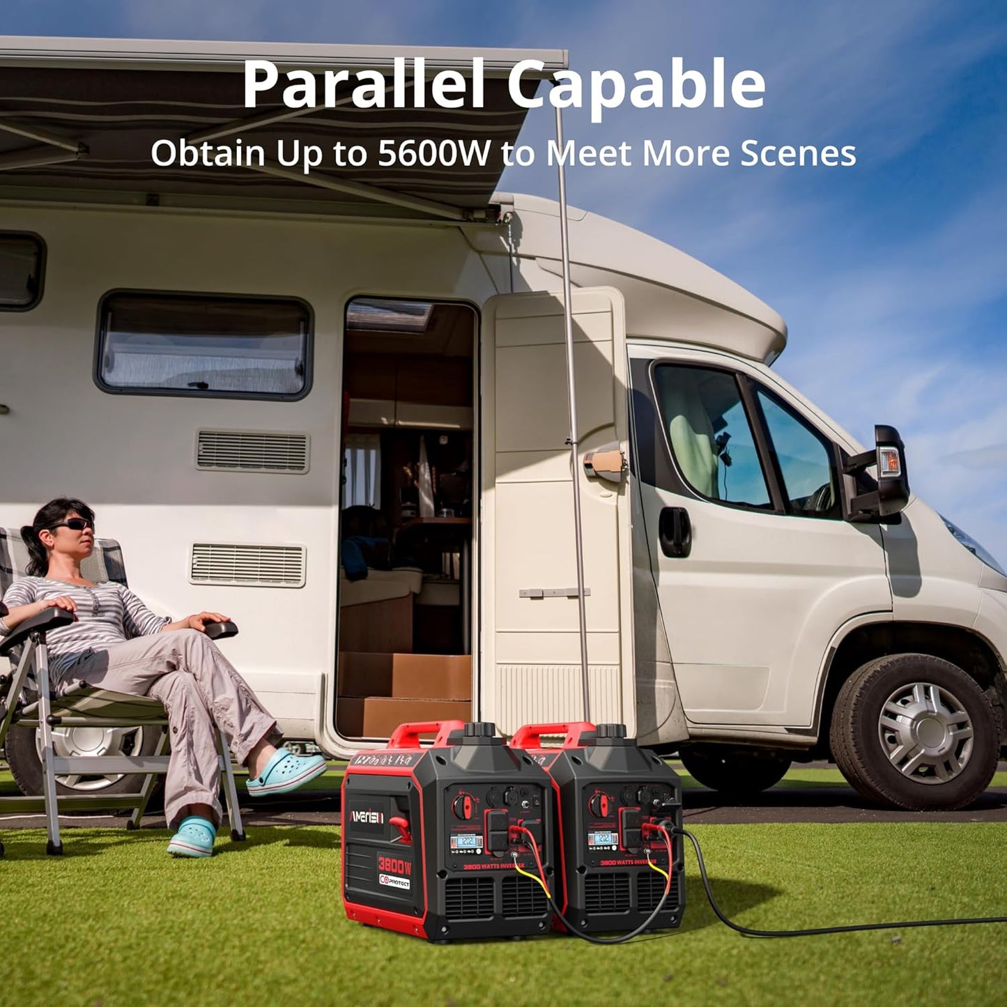 3800W Gas Powered Portable Inverter Generator with CO Sensor Gas Generator ECO Mode Digital Display Parallel Support EPA Compliant Long Working Time Camping Tailgate Home Quiet Lightweight