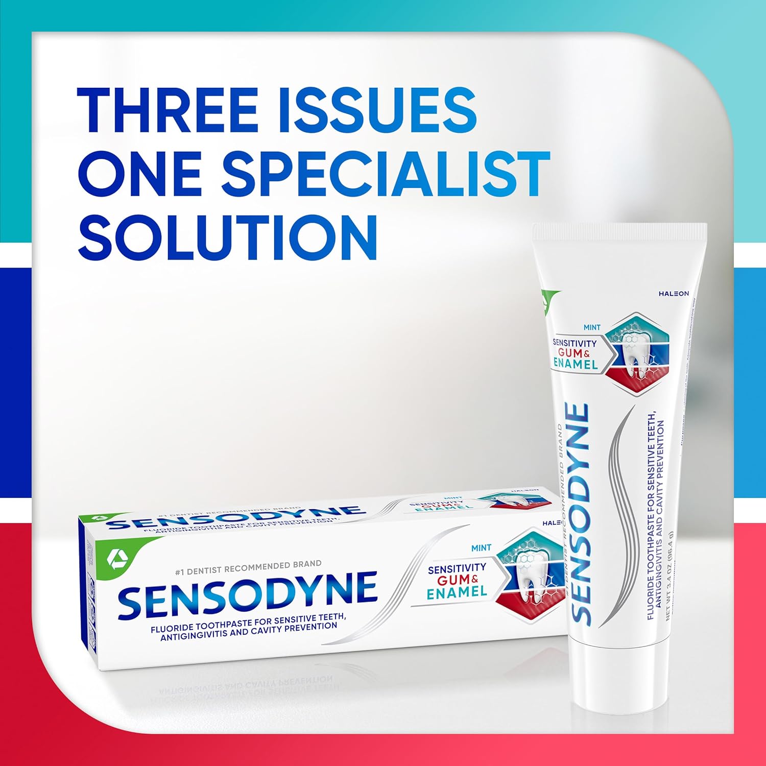 Sensodyne Pasta de dientes Sensitivity Gum y esmalte, triple protección, pasta dental refrescante con flúor, sabor a menta - 3.4 onzas x 3