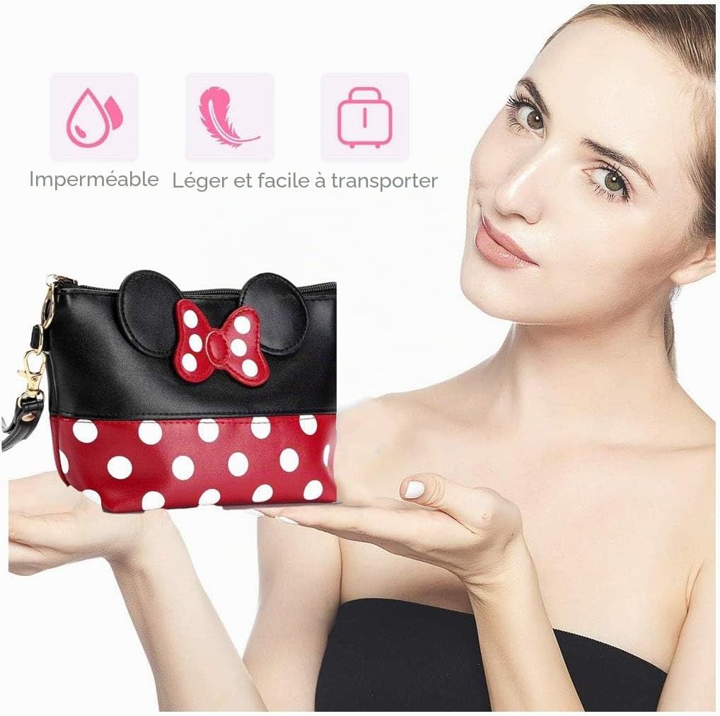 Mickey Make-Up Storage Bag, Women's PU Travel Bag with Bowknots, Premium Quality Large Toiletry Bag, Organiser for Women