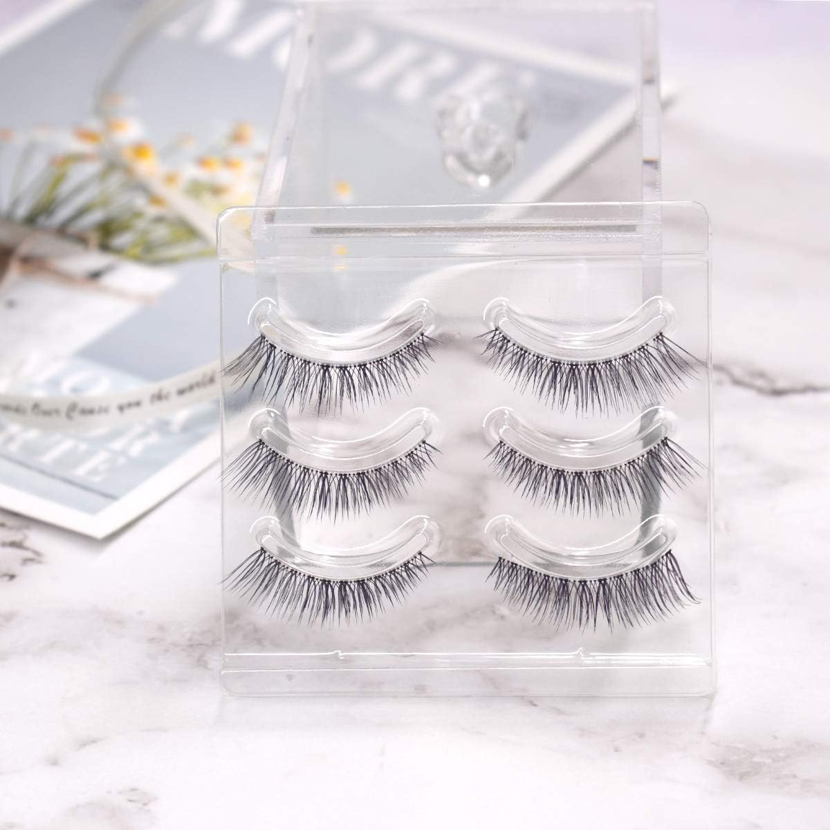 SIXPLUS False Eyelashes, Long Eyelashes (Deep Type), 3 Pairs Natural Cross Series (E)