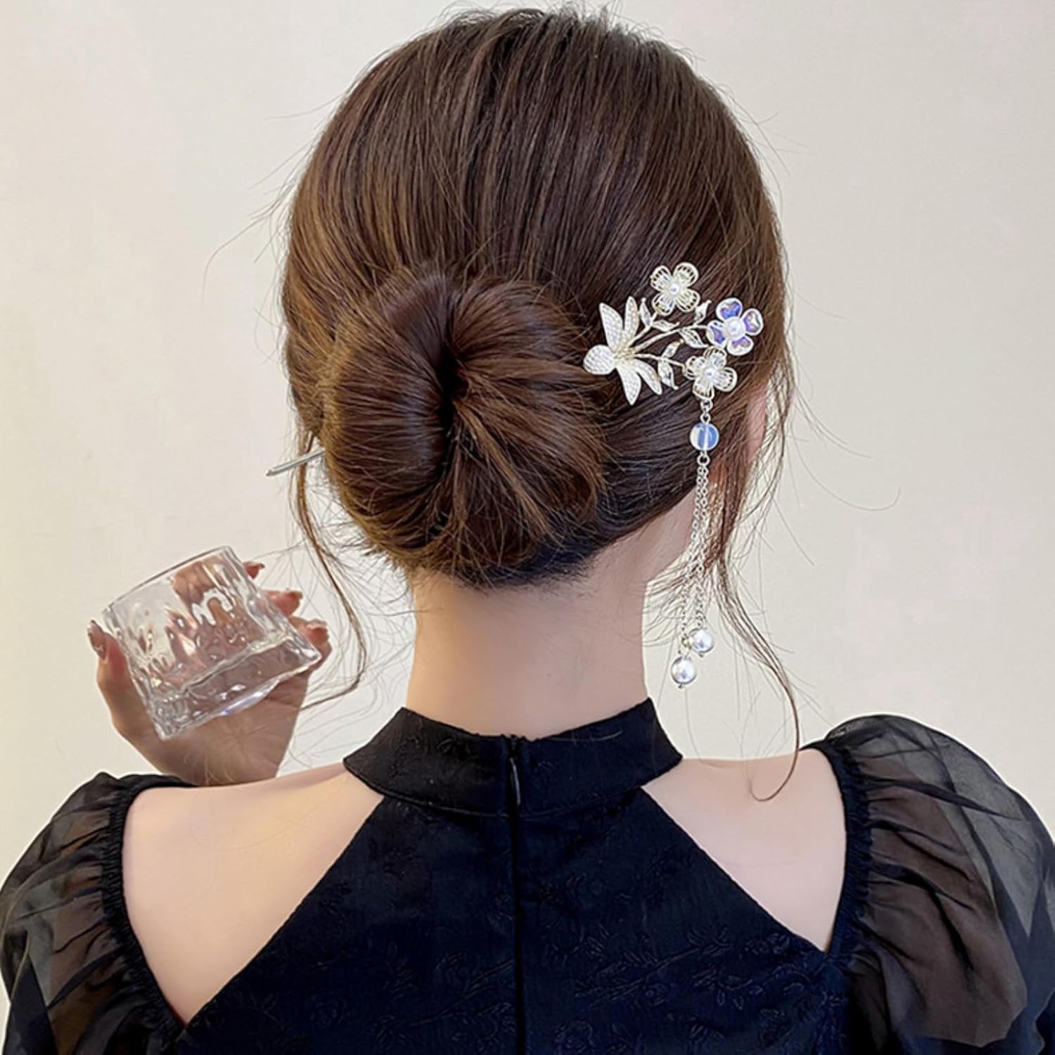 EZ PEACH Cherry Blossom Flower Pearl Hairpin Hair Clip Bangs Hair Closure Kimono Kimono Hair Accessory (Flower 01)