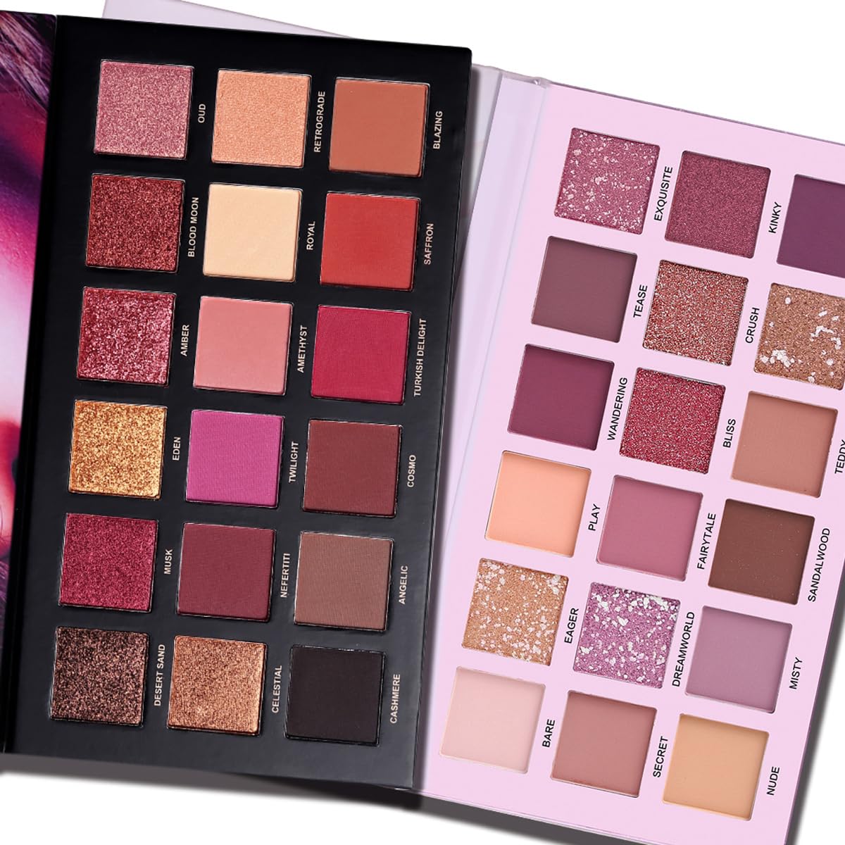 CHARMCODE Juego de 2 Paletas de Sombra de Ojos Crepúsculo Anochecer + Aromas Nude Maquillaje, Mate Brillante con Purpurina Perla Prensada Todo Altamente Pigmentado Polvo Difuminador, Kit de Sombra de
