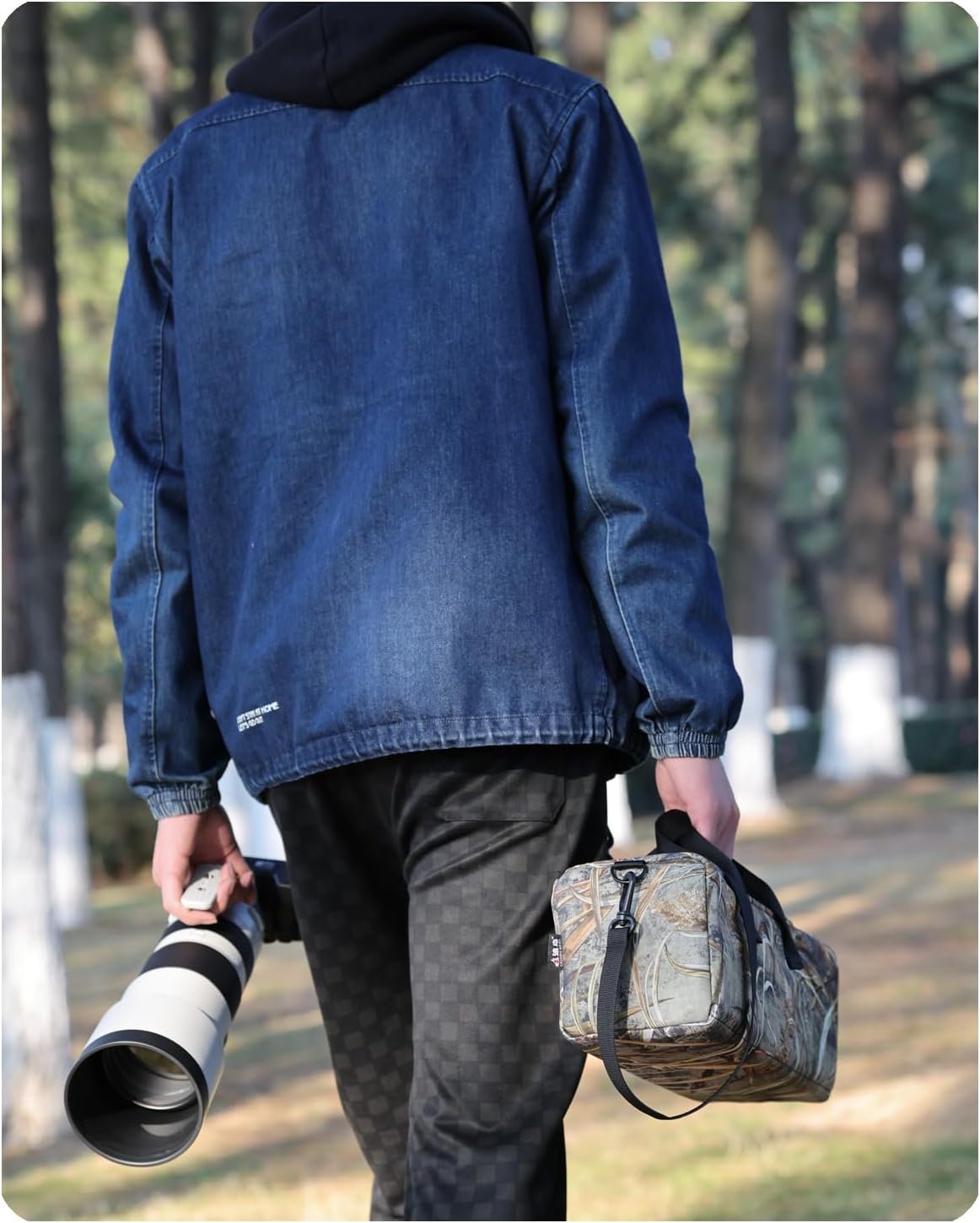 CHASING BIRDS Camouflage Waterproof Camera Bag SLR Storage Backpack for Canon RF 200-800 Sony 200-600 NIKON Z 180-600 mm etc Portable Handheld Storage Bag (Dark)