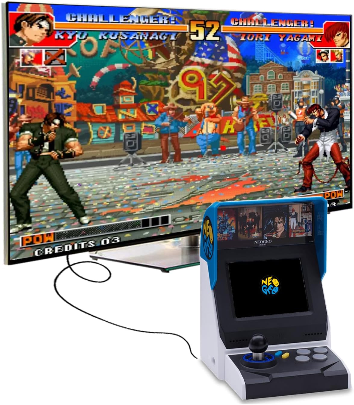 Neo Geoミニアーケードゲームコンソール、4.3インチディスプレイ、ジョイスティックとボタン