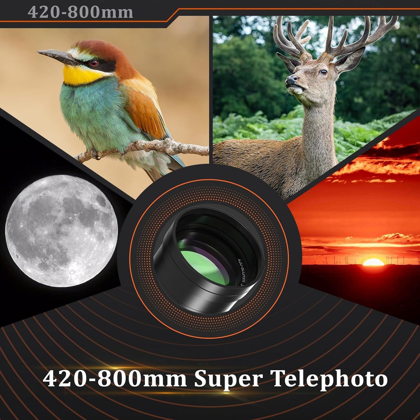 BENOISON Telephoto Lens - EF Lens for Canon DSLR 420-800mm Manual Focus MF Zoom Lens for Canon EOS Rebel SL3 SL2 SL1 T8i T7i T7 T6 4000D 1500D 90D 80D 77D 70D 60D 5D 1D DSLR Camera