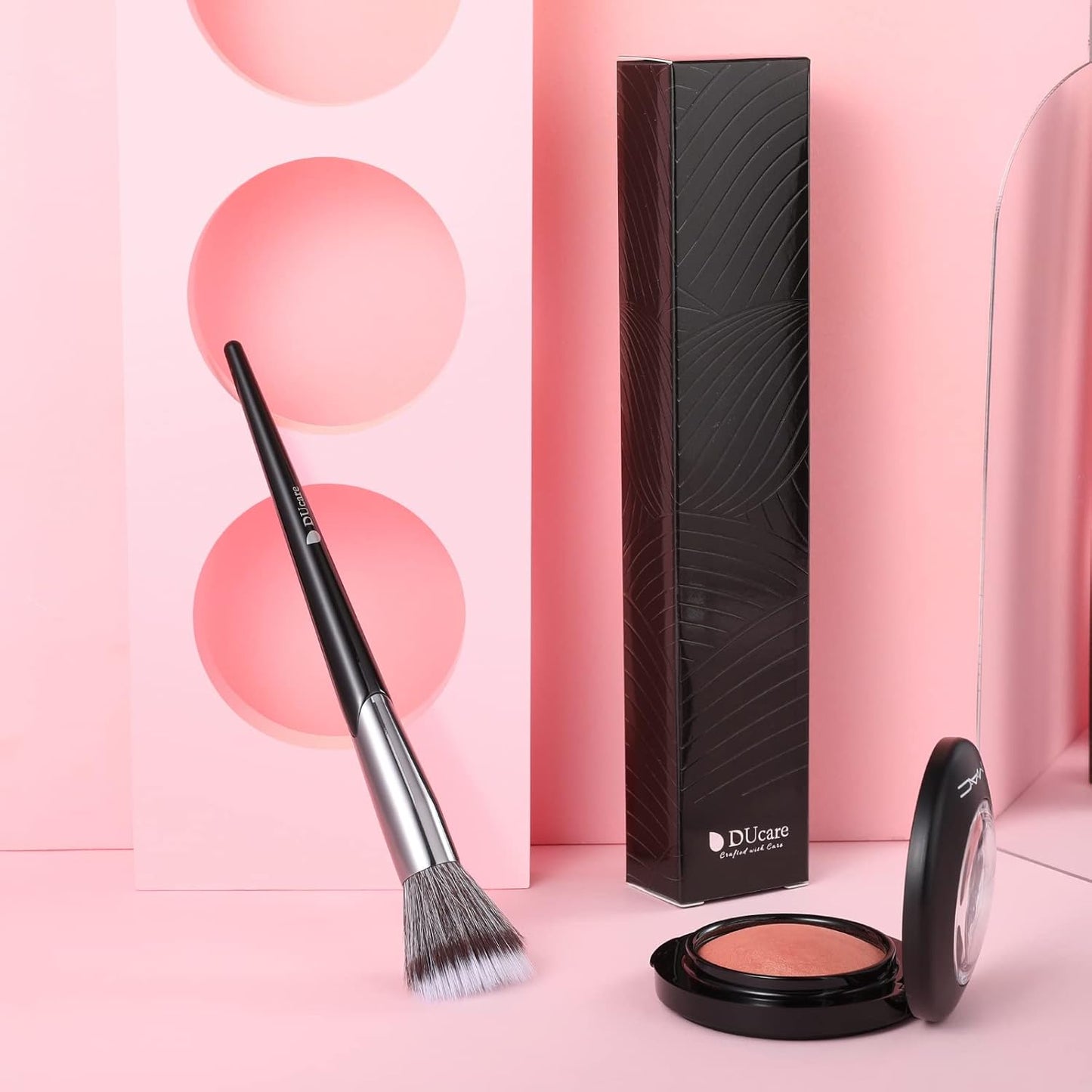 DUcare Cheek Brush, Stippling Brush, 188 Brush for Powder Foundation, Powder Brush, Soft Duo Fiber Face Brush for Even Application