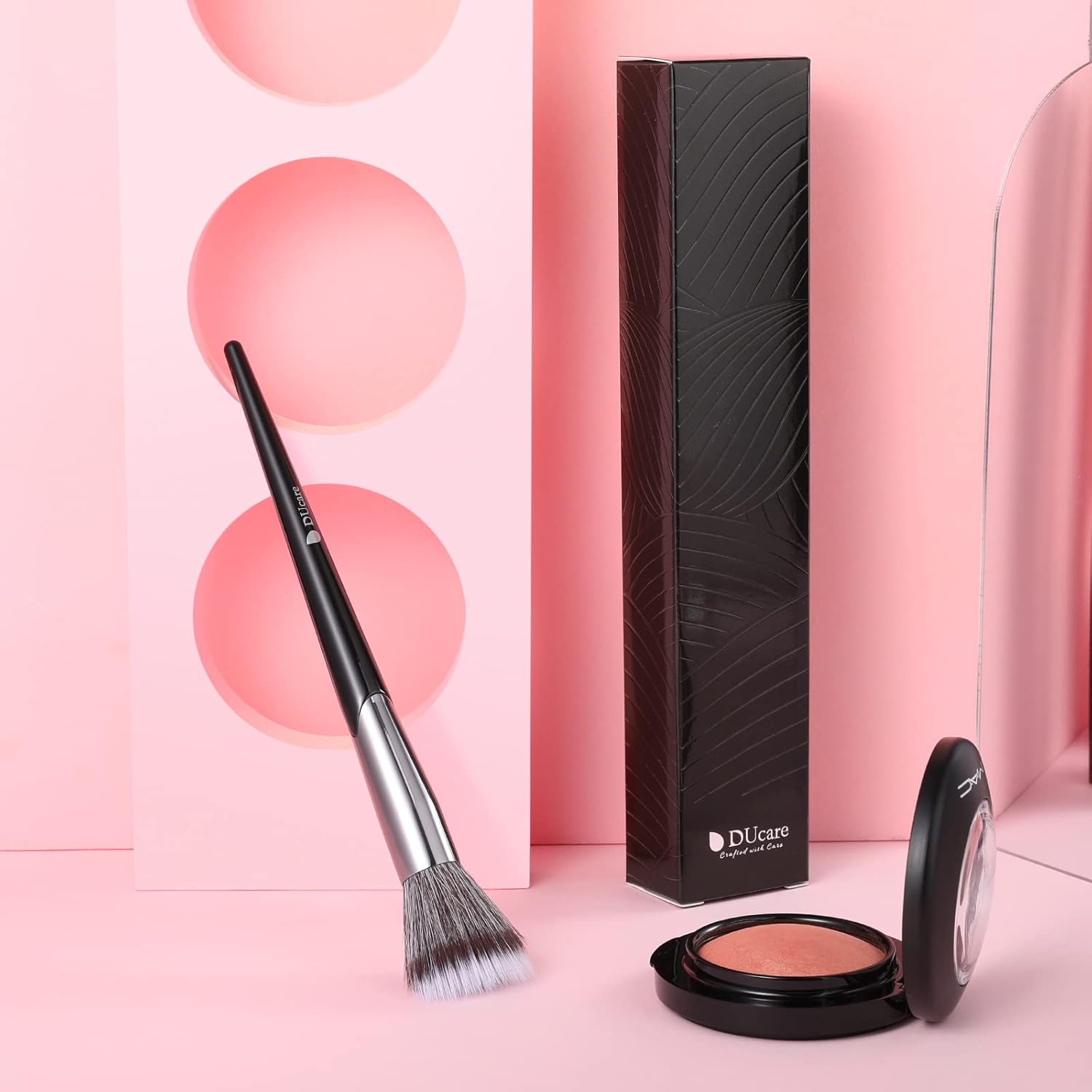 DUcare Cheek Brush, Stippling Brush, 188 Brush for Powder Foundation, Powder Brush, Soft Duo Fiber Face Brush for Even Application