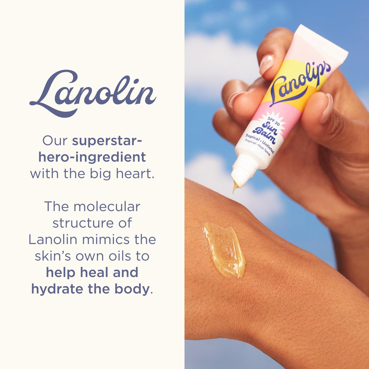 Lanolips Sun Balm Tropical SPF 30 - Hidratante labial de lanolina hidratante con aroma a piña, esenciales de playa y cuidado solar con protección UVA/UVB de amplio espectro, sin teñir (0.44 onzas)