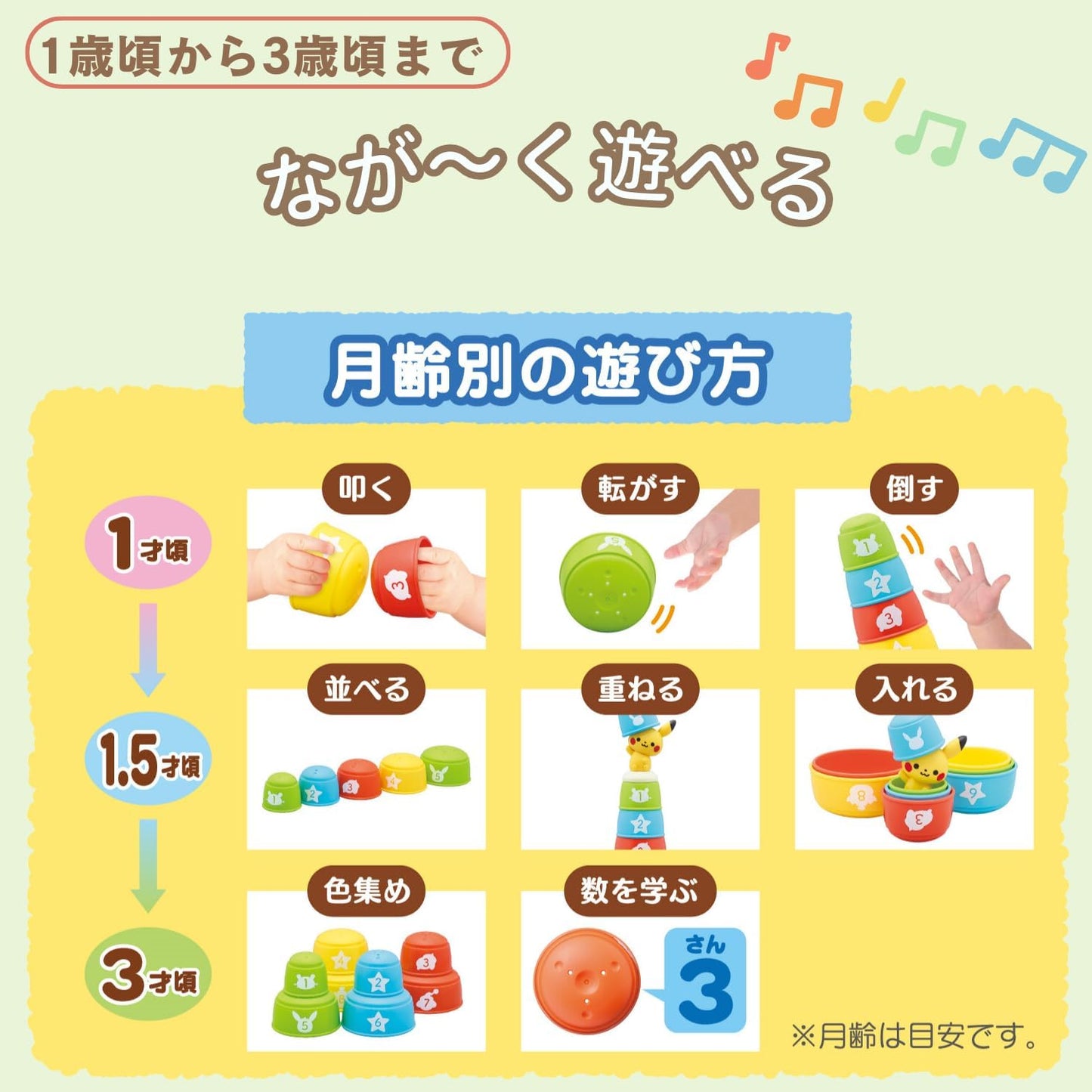 Toy Royal Monpoke Cup Gasane (Cup Play / Educational Toy), Baby Toy (Fingertip Play, Color Play, Number Play), Baby Toy, Cup Tower, Stack, Stack, Pokémon