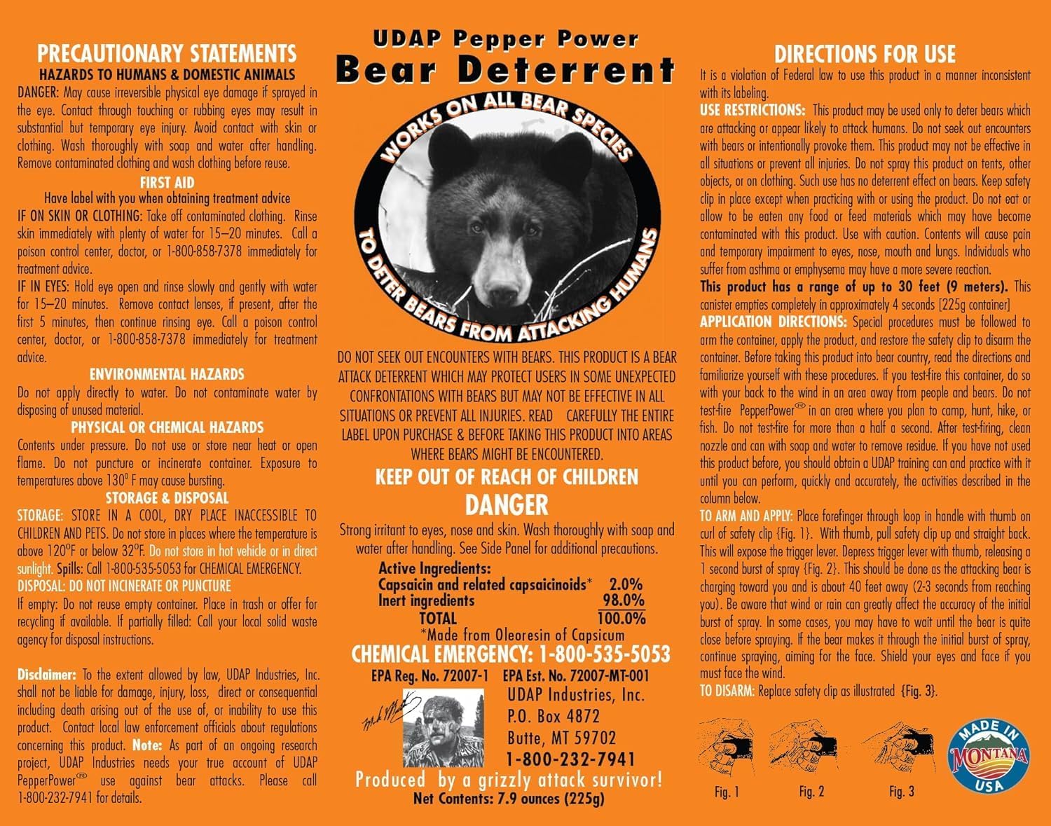 UDAP Bear Spray with Holster (Adopted by the US Forest Service) Regular Imported Item Bear Spray Commercial Use Municipal Introduction Corporate Dedicated Holster