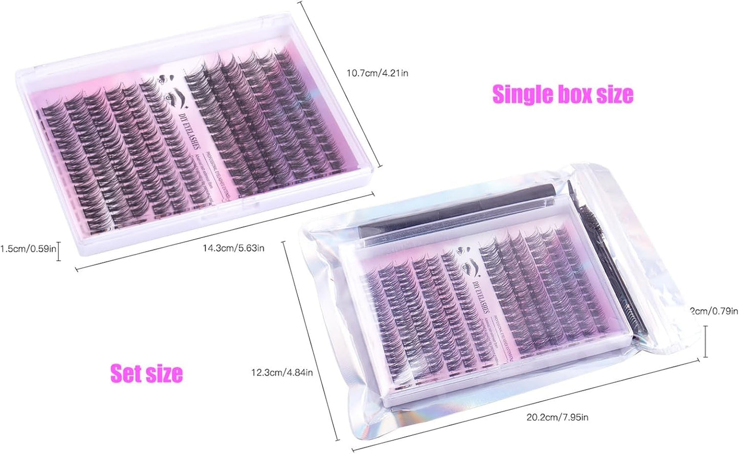 Eyelash Extension Kit, 150 PCS 30D+40D Mix Lash Clusters False Eyelashes with Lash Bond and Seal for DIY Lash Extension Kit (Pink,A)