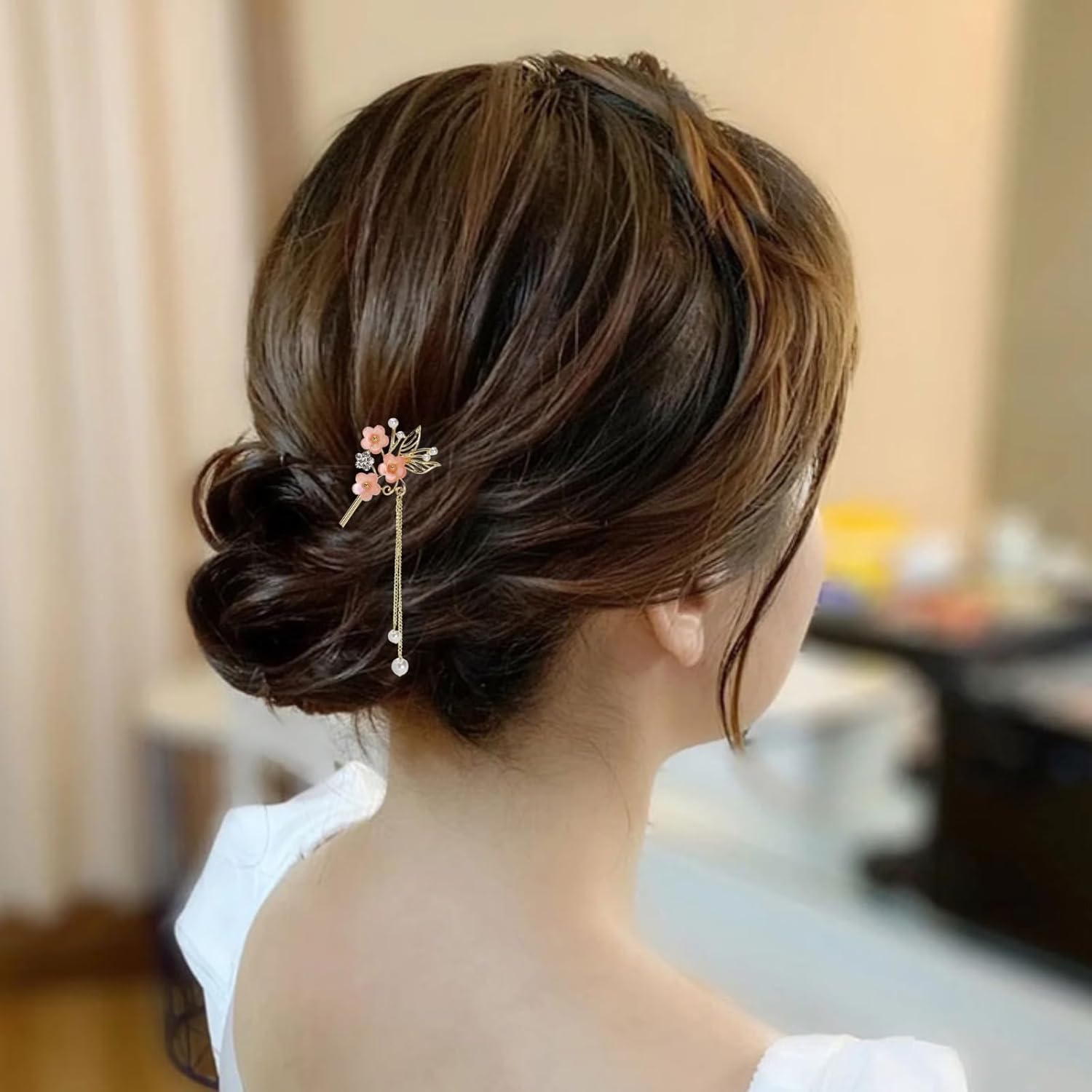 EZ PEACH Cherry Blossom Flower Pearl Hairpin Hair Clip Bangs Hair Closure Kimono Kimono Hair Accessory (Flower 03)