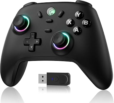 PC コントローラー ワイヤレス ホール効果スティック RGBライト TURBO連射 振動調整 6軸ジャイロセンサー 800mAhバッテリー ブラック