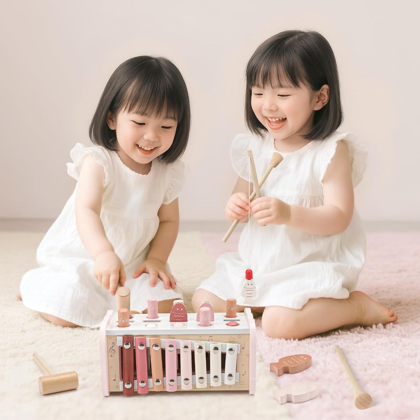 Joyreal Montessori Educational Toys - Wooden Toys, Hammer Toy, Musical Instrument, Xylophone, Toys, Children, Toys, Baby Showers, Girls, Boys, 2, 3, 4 Years, Birthday Gift, Fingertip Education, Early
