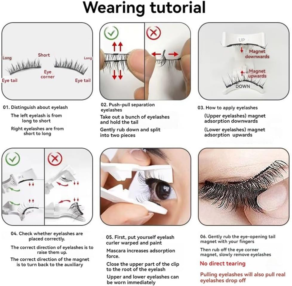 Magnetic False Eyelashes, Magnetic Eyelashes, Natural, No Glue Required, Magnetic, Reusable, Lightweight, Luxury Fiber, Soft, 3D False Eyelashes, Long Lasting, Waterproof, Sweatproof, Portable, Makeup