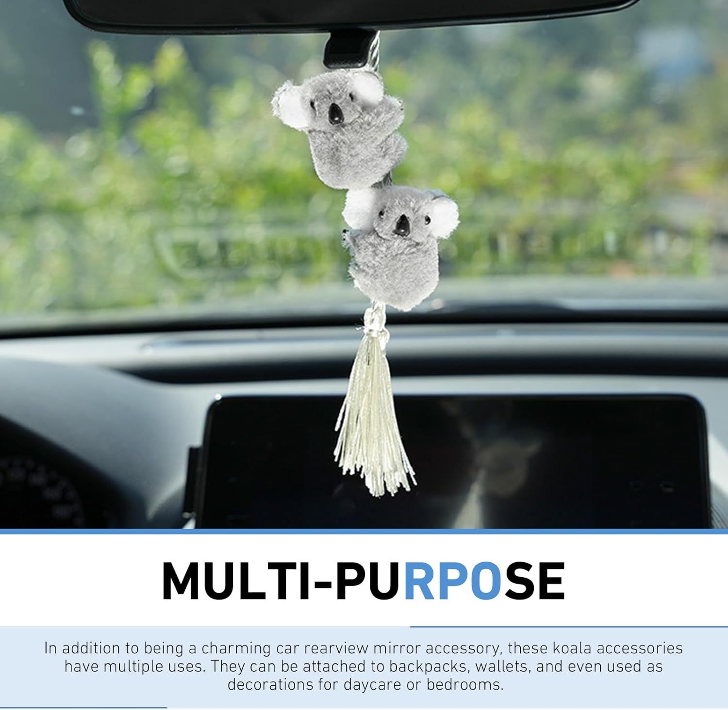 Lindo adorno colgante de koala oscilante para automóvil, colgante creativo de felpa para espejo retrovisor y decoración de consola central, divertido accesorio interior, universal para mujeres