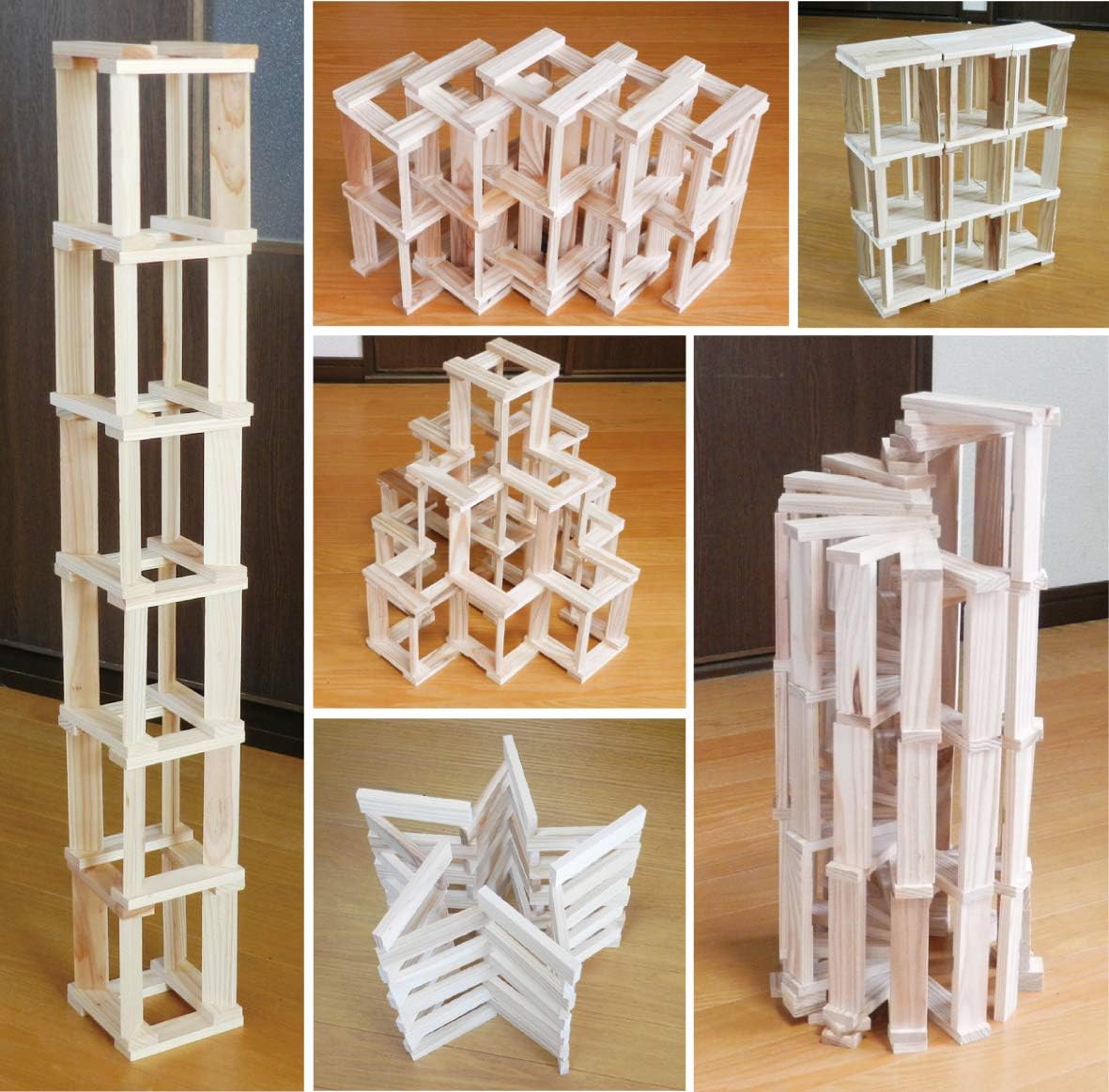 Karakara108_240 Karakara Tsumiki 108 (9 x 27 x 108 mm), 240 Pieces, Educational Toy, Made in Japan, Unpainted, Wooden Toy