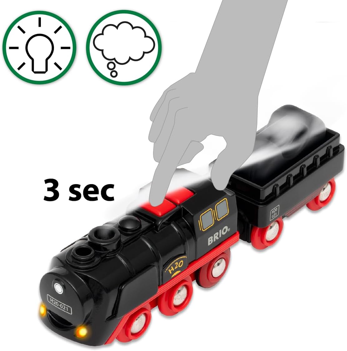 Brio Battery Powered Steam Train 33884, Suitable for Ages 3 and Up (Toy, Wooden Toy, Locomotive, Electric Vehicle, Gift (Birthday/Christmas))