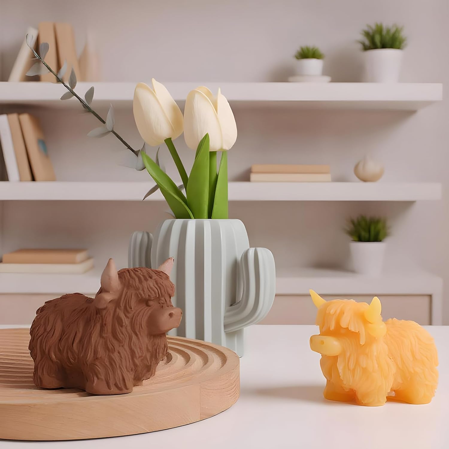 シリコン アニマル型 型抜き - ハイランドカウ 可愛い シリコン型 - 耐熱性 柔軟 再利用可能 3D 牧場動物 キャンドル チョコレート 焼き菓子 ケーキ 手芸用型