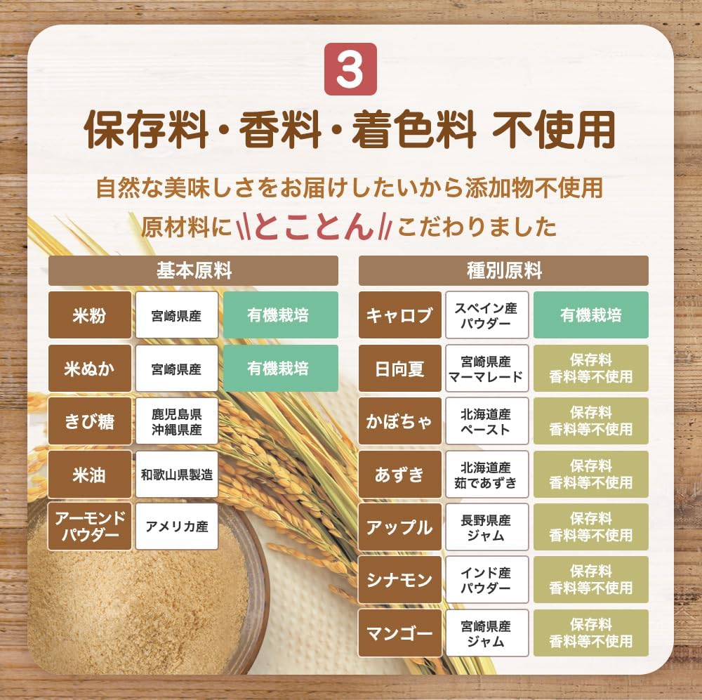Rice Flour Cookies Gluten-Free Brown Rice Snacks No Additives Rice Bran Biscotti 40g Carob Hyuganatsu Apple Cinnamon Pumpkin Adzuki Mango