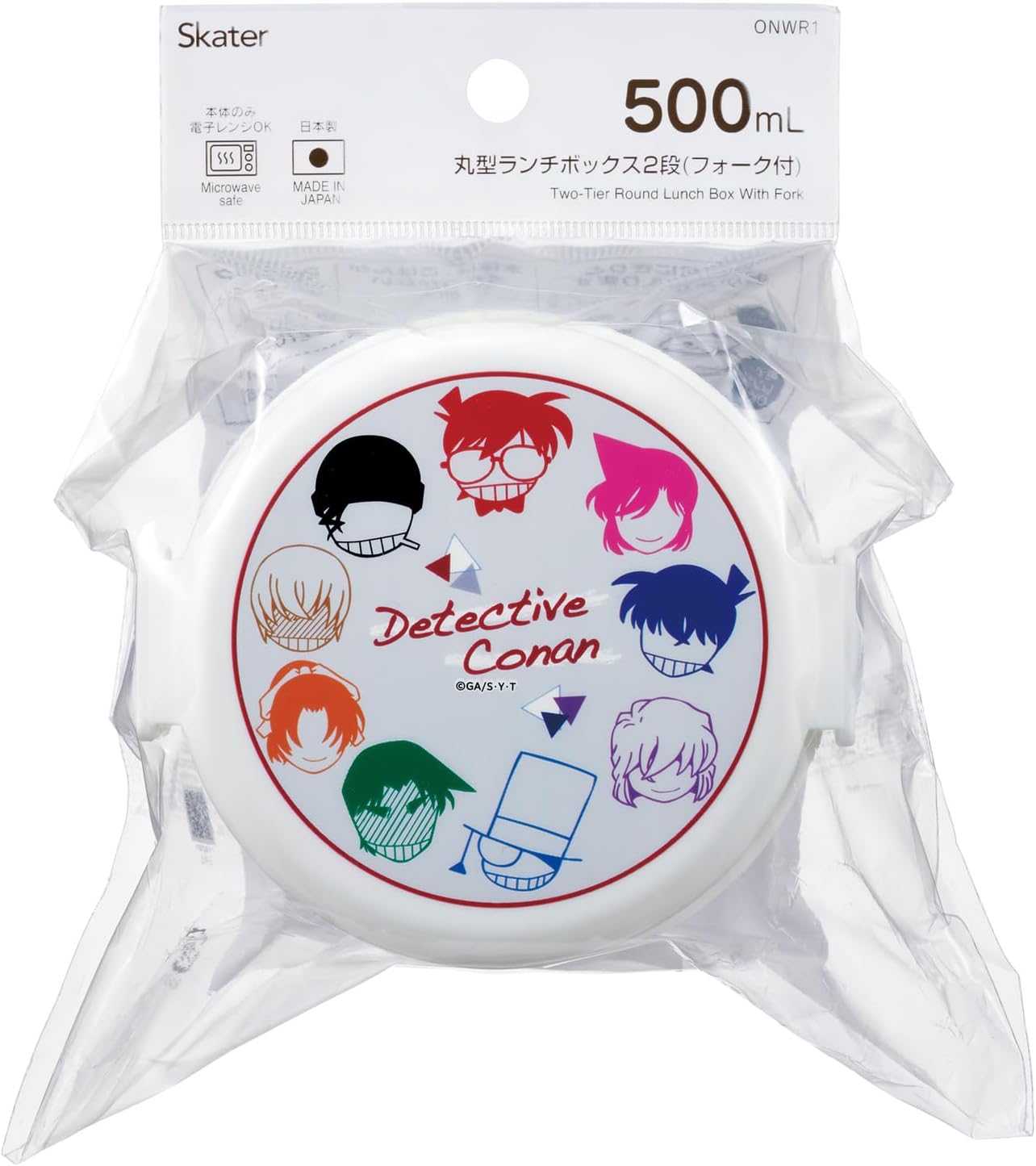 Skater (Skater) Round Lunch Box, 500ml, 2-Tier, with Fork, Made in Japan, Detective Conan, for Boys and Girls, ONWR1-A
