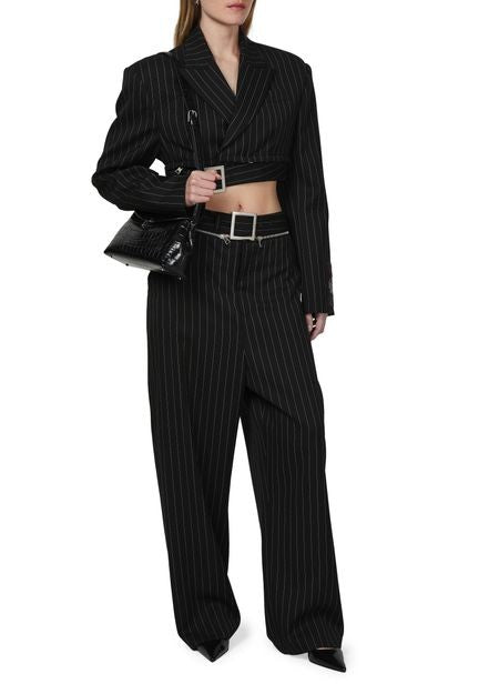 JEAN PAUL GAULTIER ピンストライプ ウール製 クロップド テーラードジャケット、ジップオフベルト付き - Image 6
