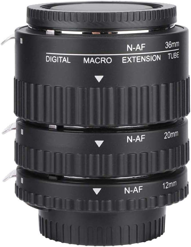 Macro Extension Lens Tube Metal Camera Lens Ring Auto Focus 12mm+20mm+36mm for Nikon F-Mount for DSLR Camera Durable No Effect for Close Range (MK-N-AF1-B)