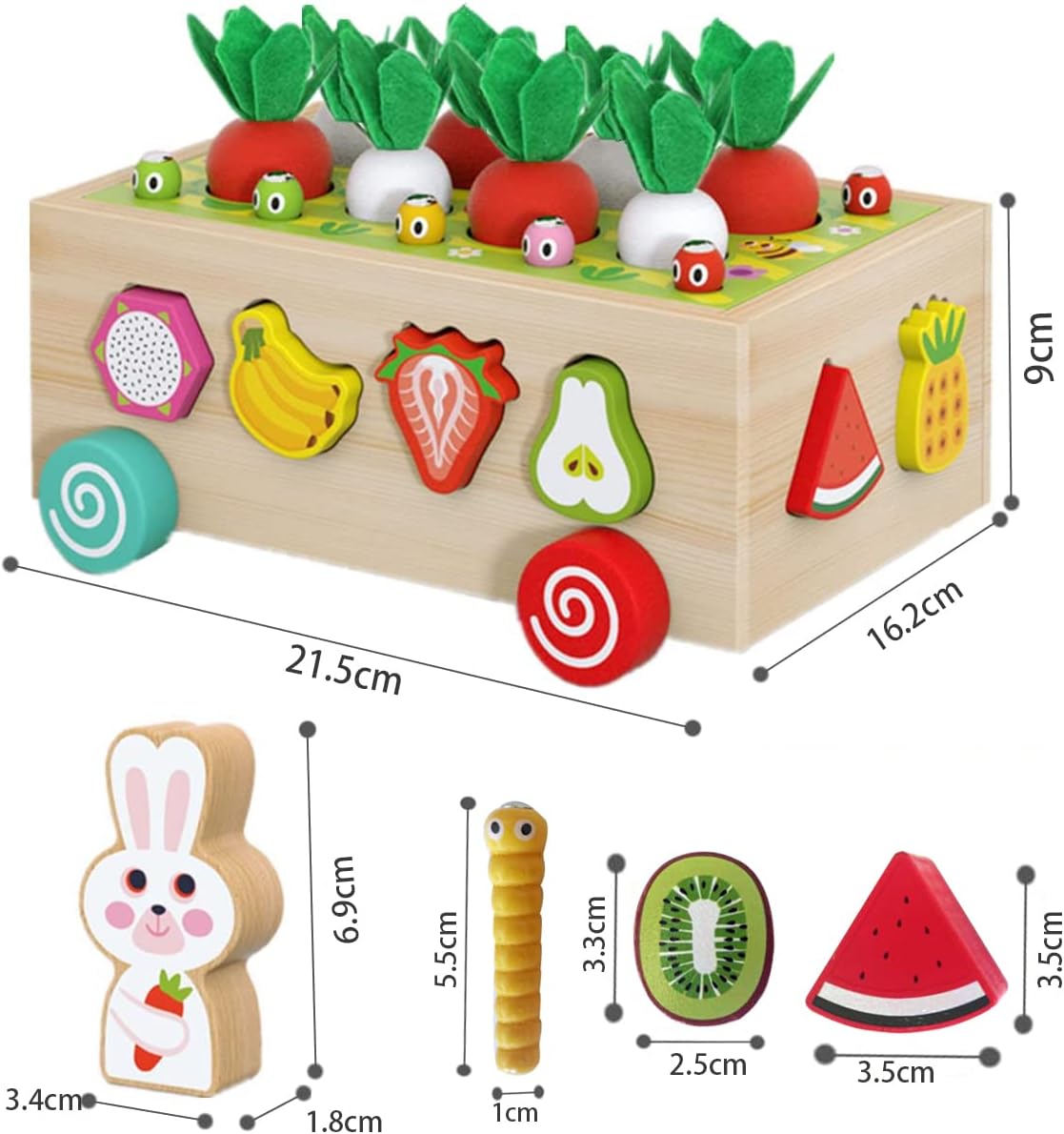 Mokusou-sha Montessori Educational Toy, Shape Matching Wooden Toy, Fruit Recognition, Shape Insertion, Farm Carrot Pulling, Magnetic Bug Catching Game, Early Development, Fingertip Training, Birthday