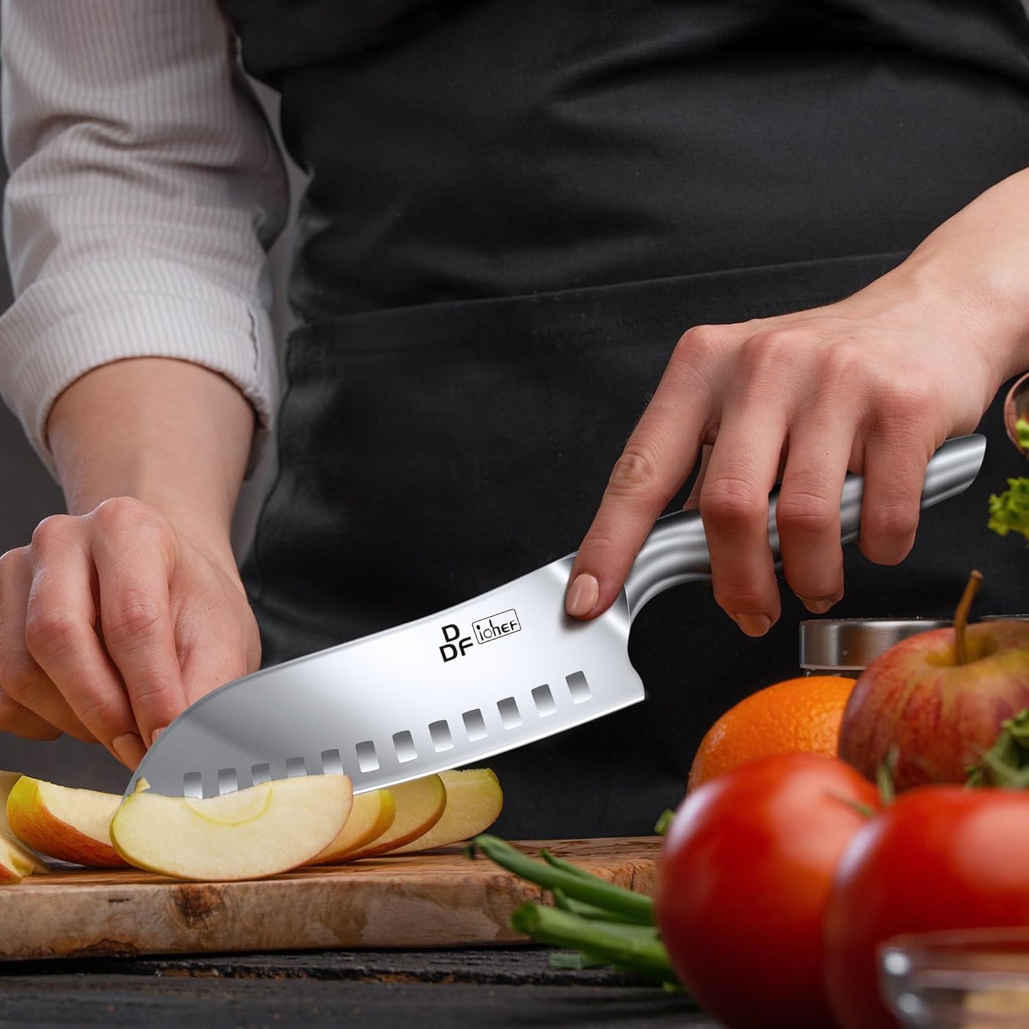 DDF iohEF Knife, Santoku Knife, 6.5 inches (165 mm), All-Purpose Chef's Knife, Non-Slip Handle, Extremely Sharp and Rustproof, Upgrade Version of German High Carbon Steel, Suitable for Cutting Kitchen
