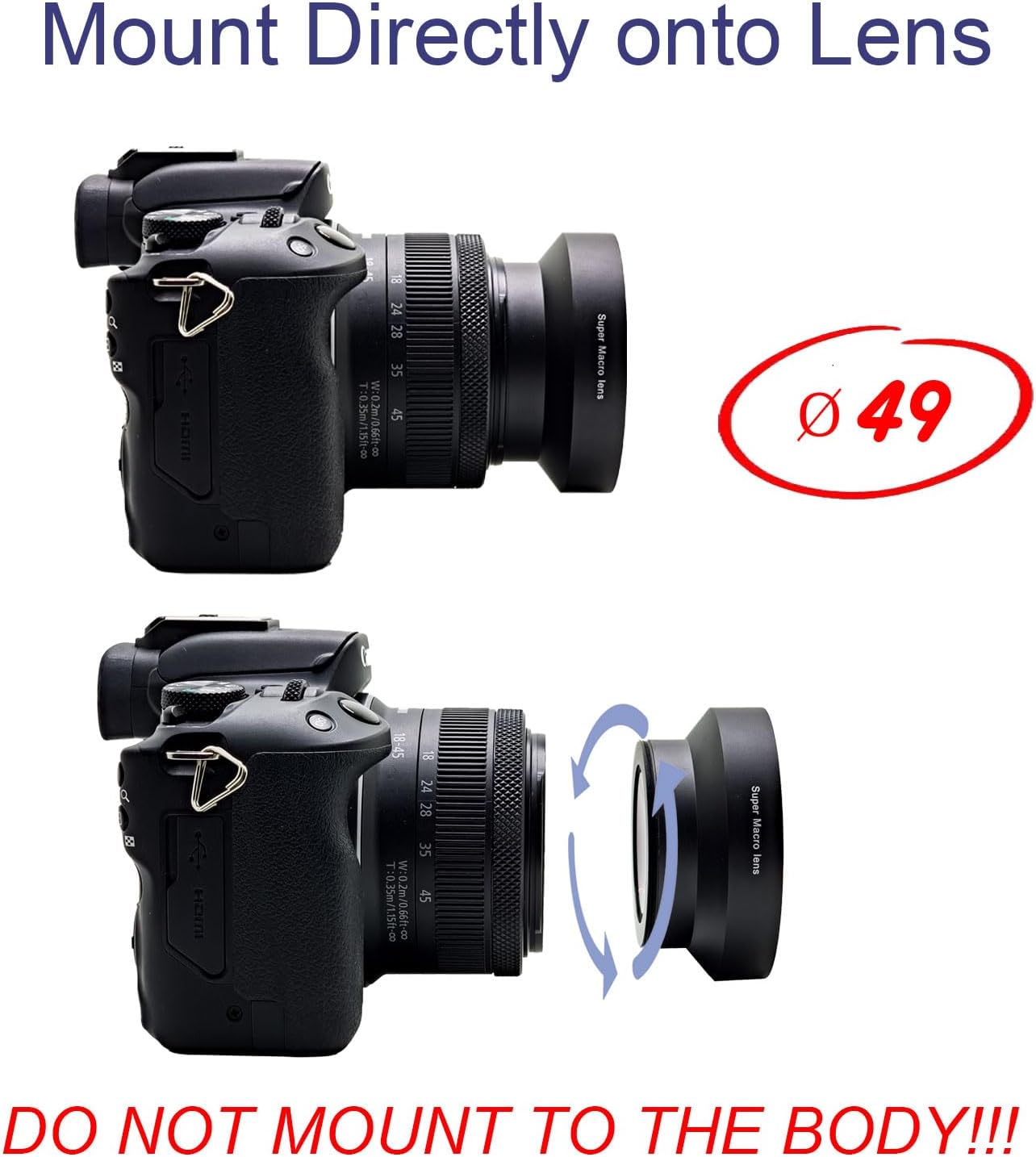 FotoZ 49mm 10x Professional Macro Conversion Lens Super Macro Lens for Canon EOS M6 M50 Mark II M100 M200 R50 R100 EF-M 15-45mm RF-S 18-45mm Kit Lens