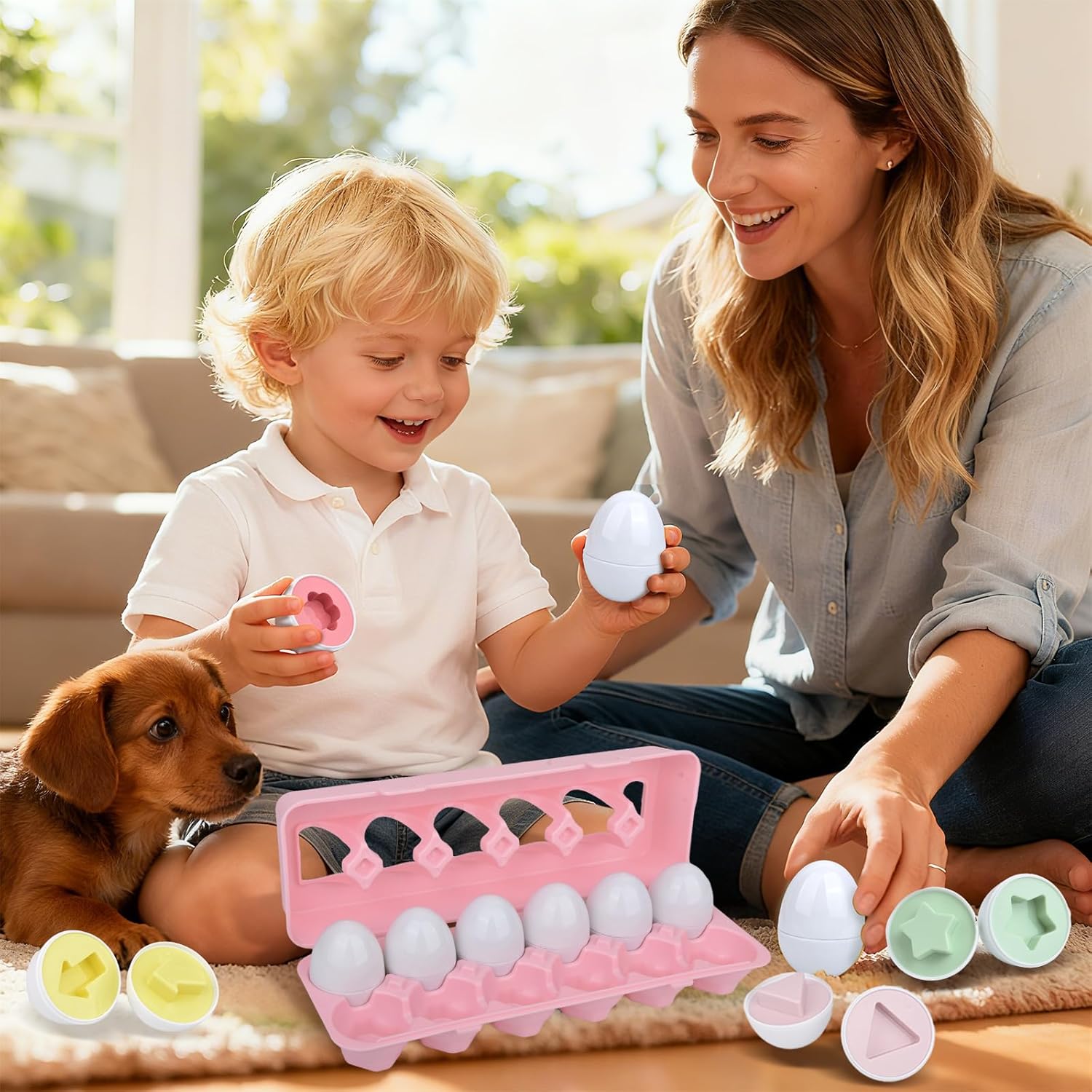 Montessori Matching Egg, Educational Toy, Shape Matching, Educational Toy, Matching Eggs, Toddlers, Set of 12, Colorful, Girls, Boys, Birthday Gift, Pale (Pink K)