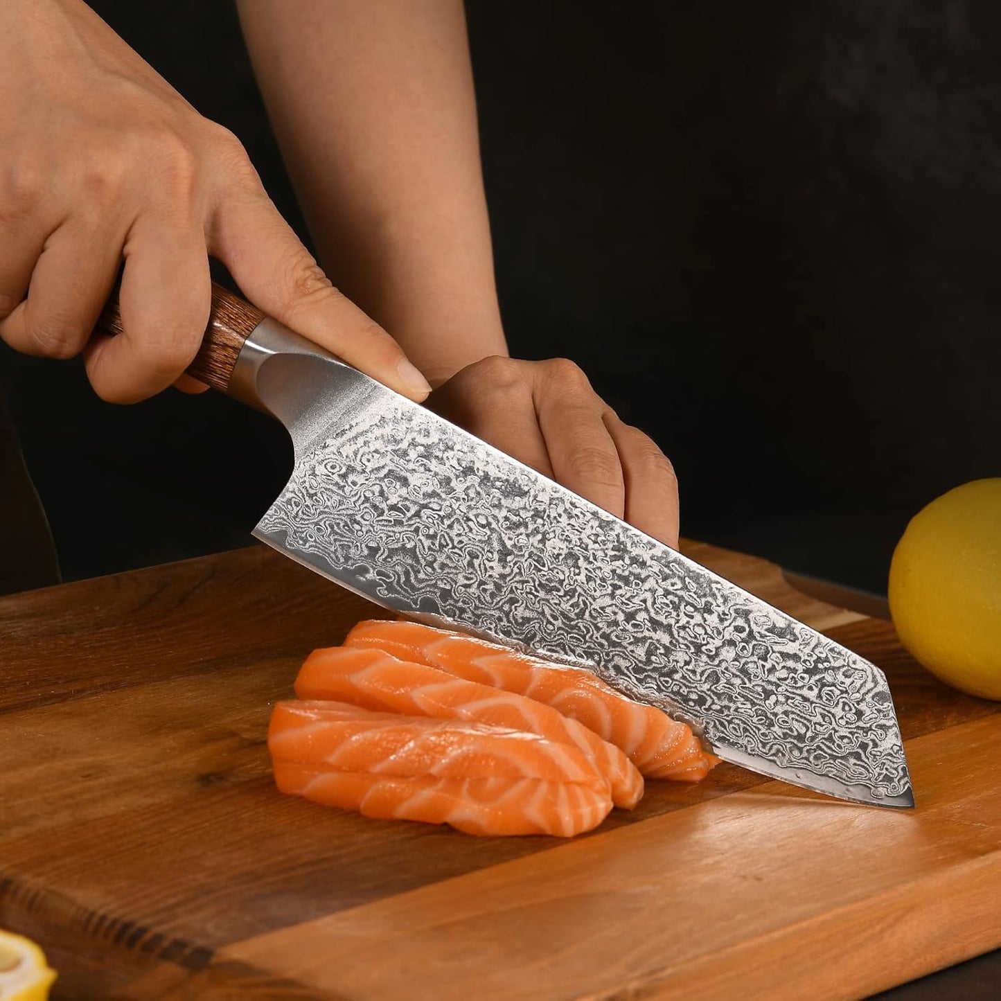Santoku Knife, Gyuto Knife, Nanfang Brothers VG10+ Damascus, 67 Layers, Good Sharp, Multifunctional, Cooking Utensil, Meat, Vegetables, and Fruits, For Home Use, Commercial Use, (Wood Handle) Santoku Knife, 6.9 inches (175 mm)