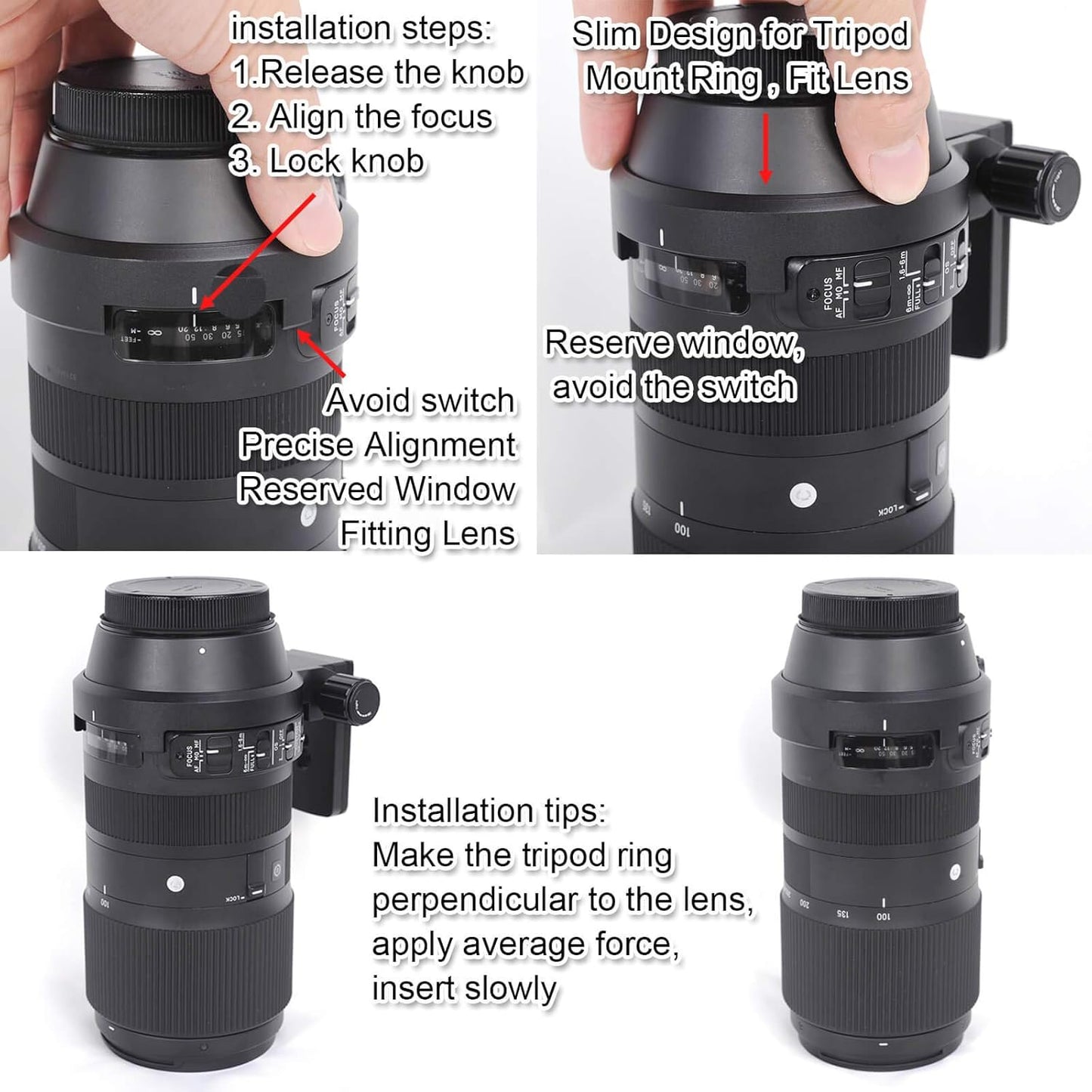 iShoot Ring Tripod Mount, Lens Support Collar, Tripod Mount Ring for Sigma 100-400mm f/5-6.3 DG OS HSM Contemporary Lens (for Canon EF Nikon F Mount), with Quick Release Plate, Fits ARCA-SWISS, KIRK,