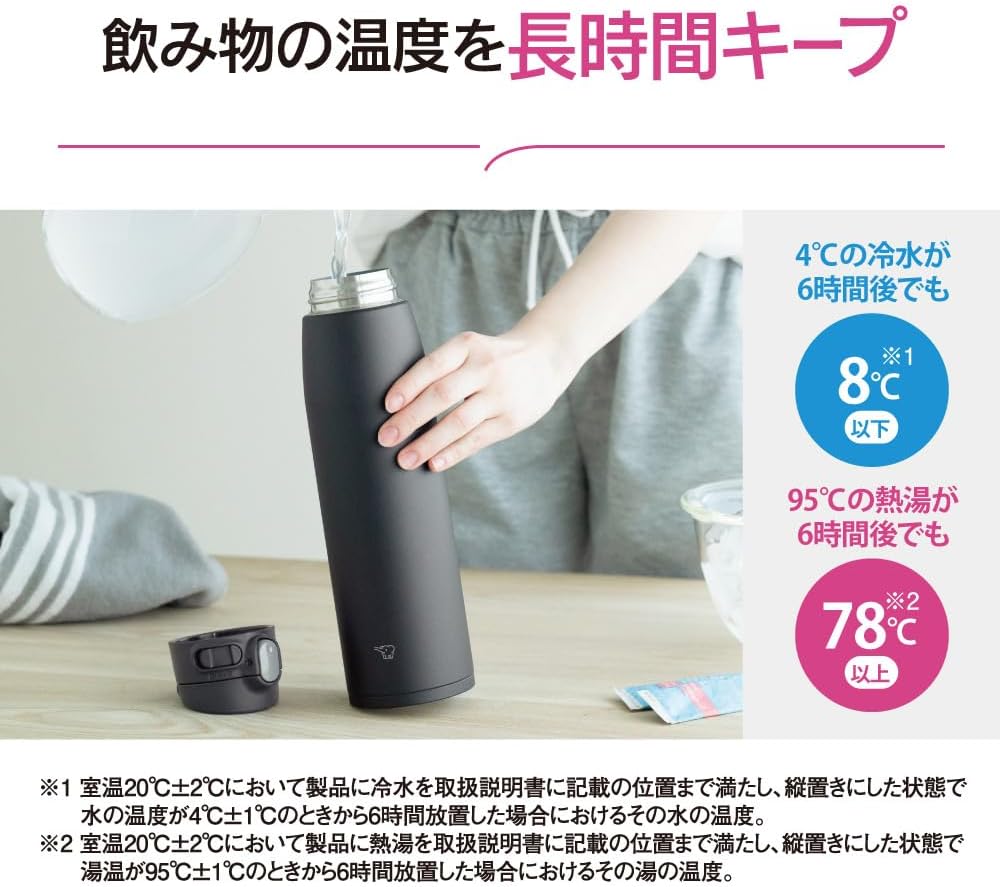 Zojirushi SM-VS95-BA Water Bottle, Seamless Straw, Large Capacity 32.4 fl oz (950 ml), One-Touch Stainless Steel Mug, Black, Integrated Lid and Gasket, Easy to Clean, Only 3 Parts to Wash
