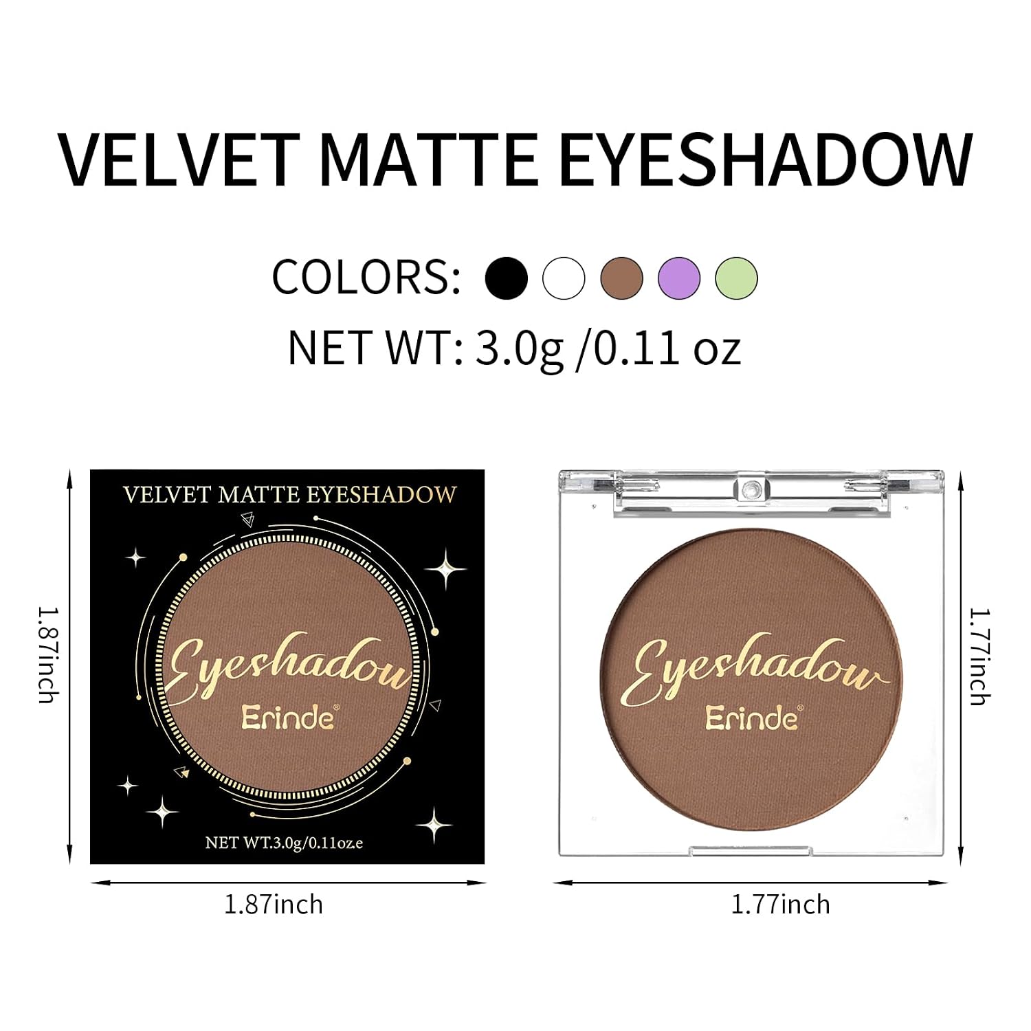 Erinde Paleta de sombra de ojos mate marrón individual, sombra de ojos de terciopelo maquillaje natural compacto en polvo, maquillaje de ojos de larga duración, ultra mezclable, color pigmentado