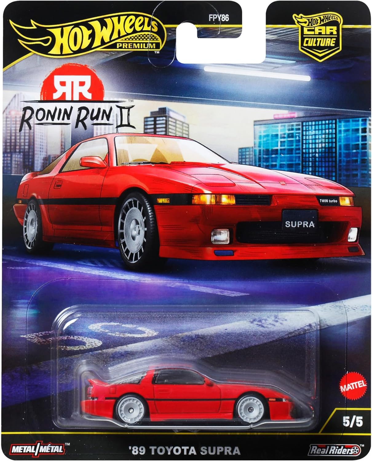 Hot Wheels Car Culture Ronin Run II '89 Toyota Supra Toy Vehicle Mini Car, Ages 3 and Up, Red JBK90