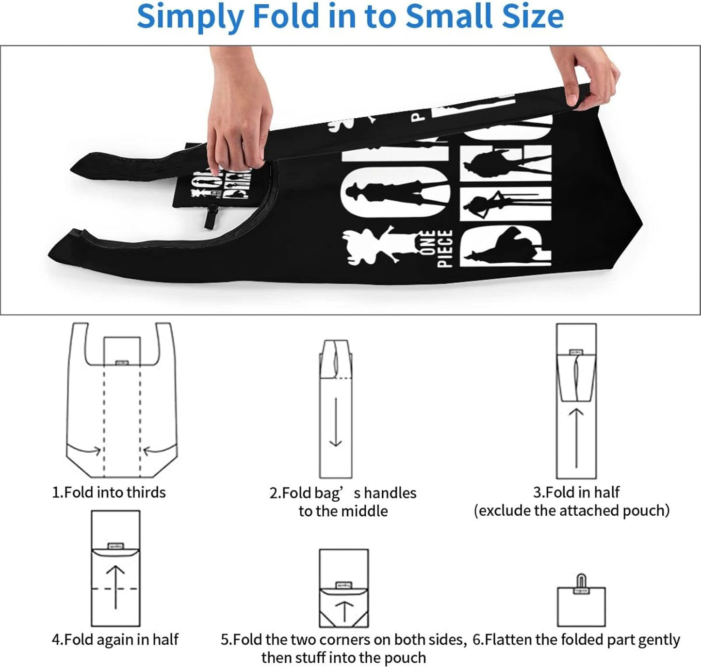 One Piece Eco Bag, Waterproof, Foldable, Tote Bag, Shopping, Waterproof, Material, Lightweight, Large Capacity, Compact, Cute, Stylish, Women's, Popular, Cute, Anime, Character Goods, One Piece,
