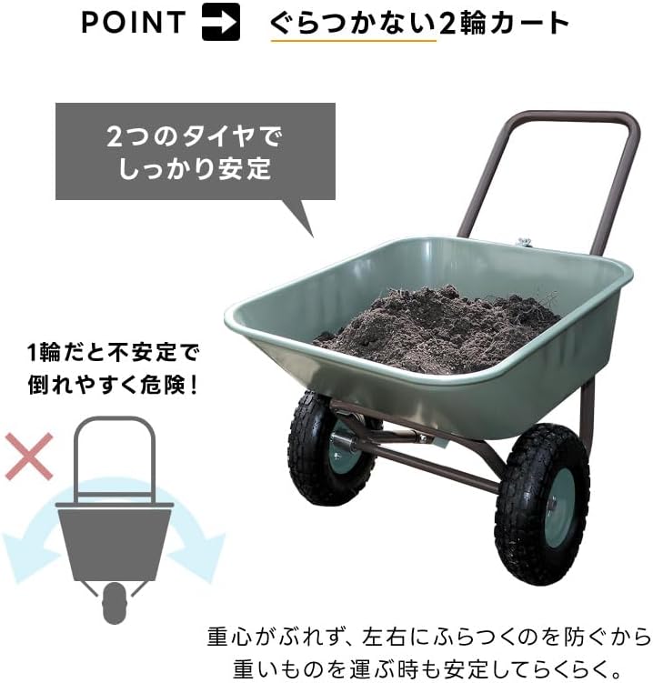 Living Out Garden 2 Wheels, No Puncture Tire Model, Red, Size: Width 21.1 x Depth 38.6 x Height 24.8 inches (53.5 x 98 x 63 cm), Weight: Approx. 19.8 lbs (9 kg), Capacity 19.8 inches (53 cm), Load