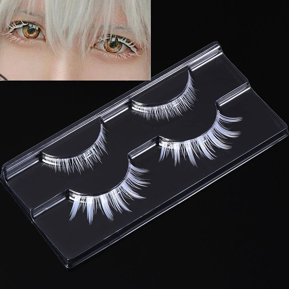 2 Pairs White False Eyelashes Cosplay Eyelashes Fashion Extension Makeup Tool Lightweight PBT Silk Up and Down Eyebrows Reusable