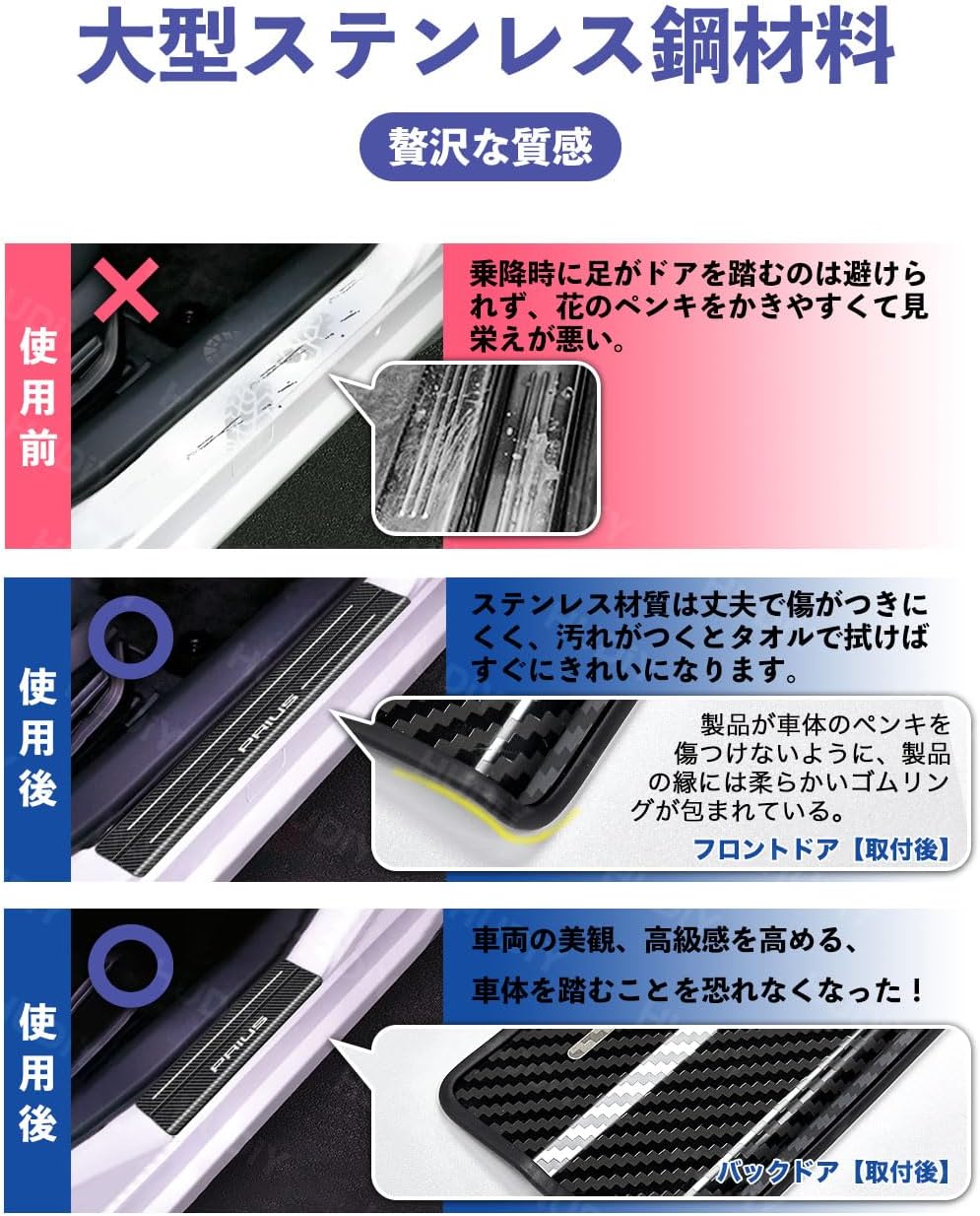 Toyota New Prius 60 Series Side Step Guard Stainless Steel (Carbon Fiber Pattern - Laser Logo)